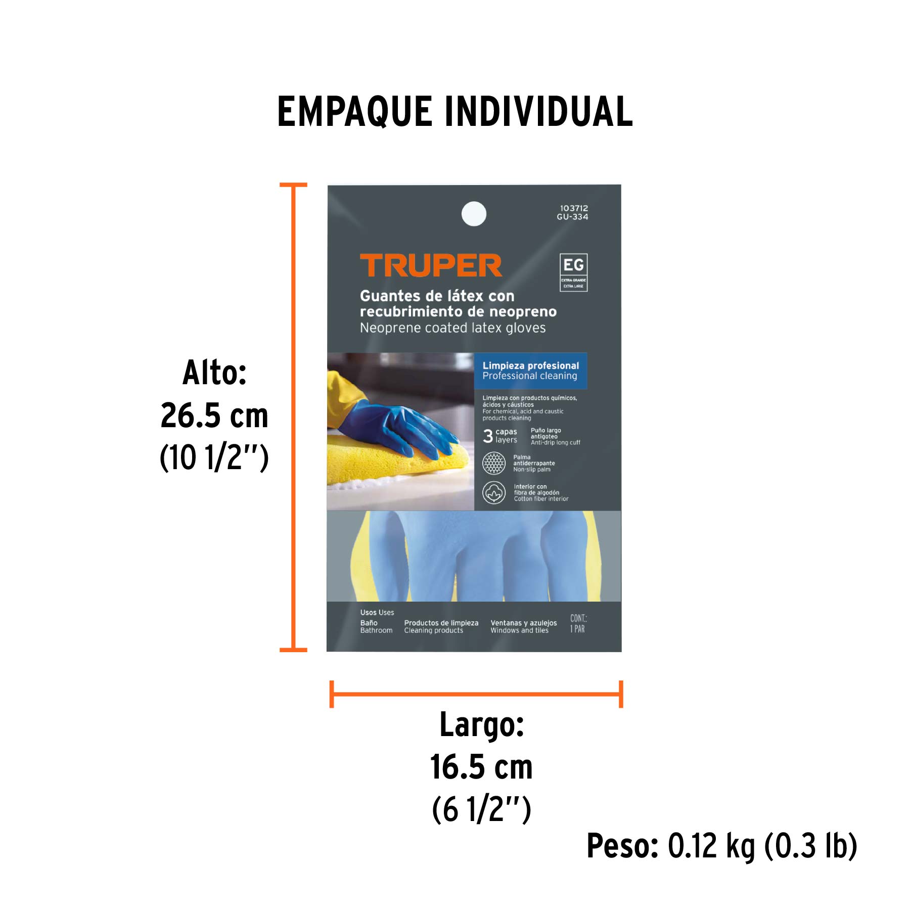 Guantes de látex reforzados para limpieza, EG, TRUPER - Empaque