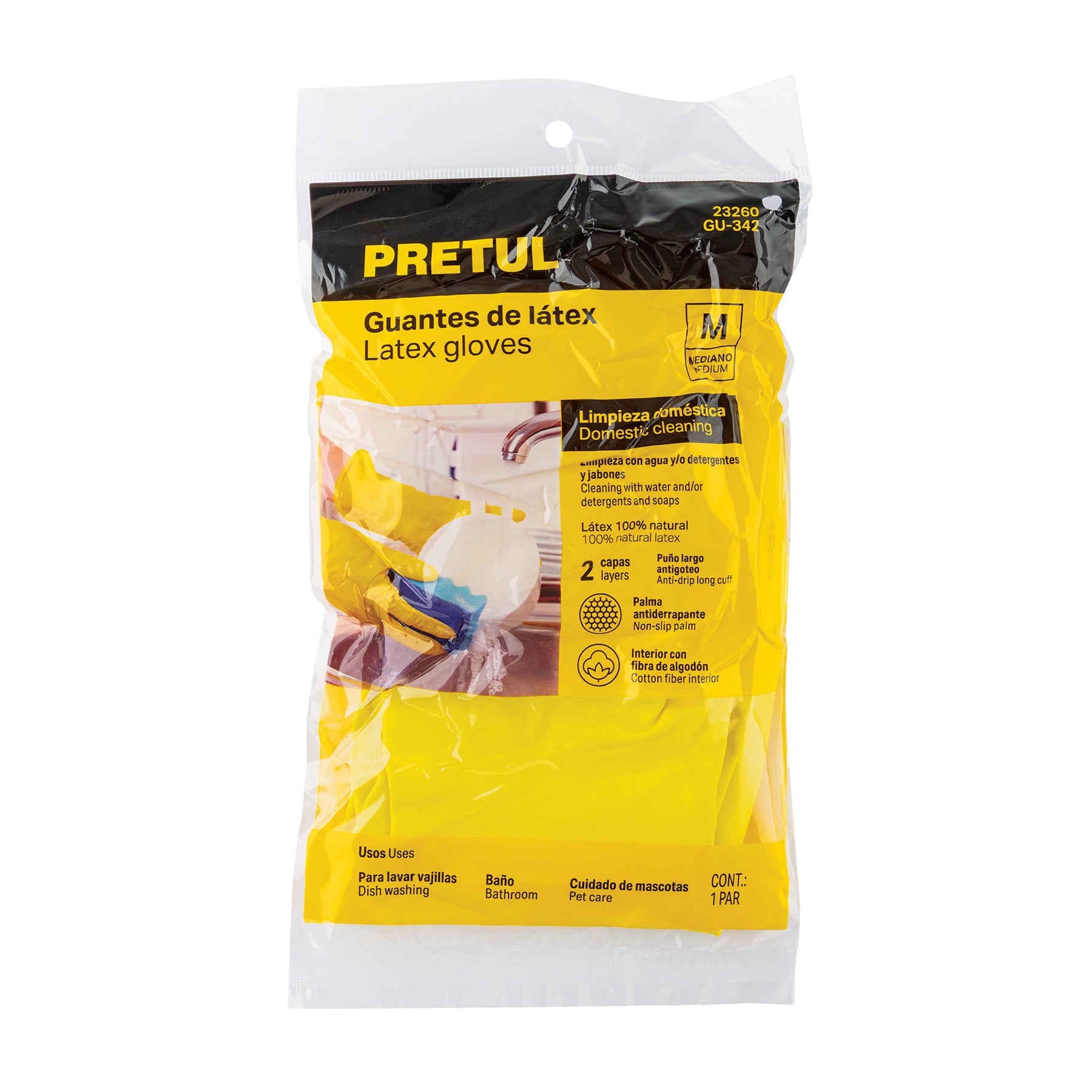 Guantes de látex para limpieza, M, PRETUL