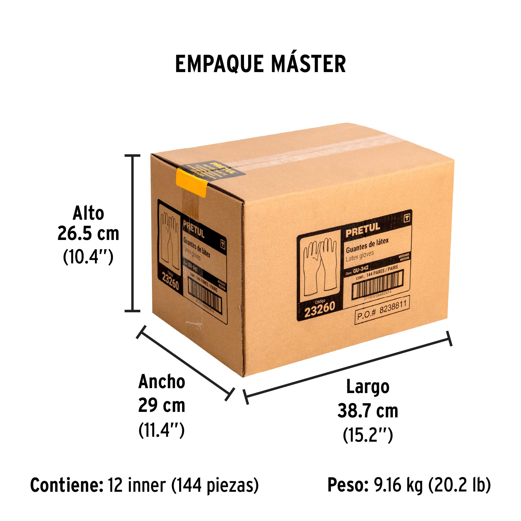 Guantes de látex para limpieza, M, PRETUL - Empaque