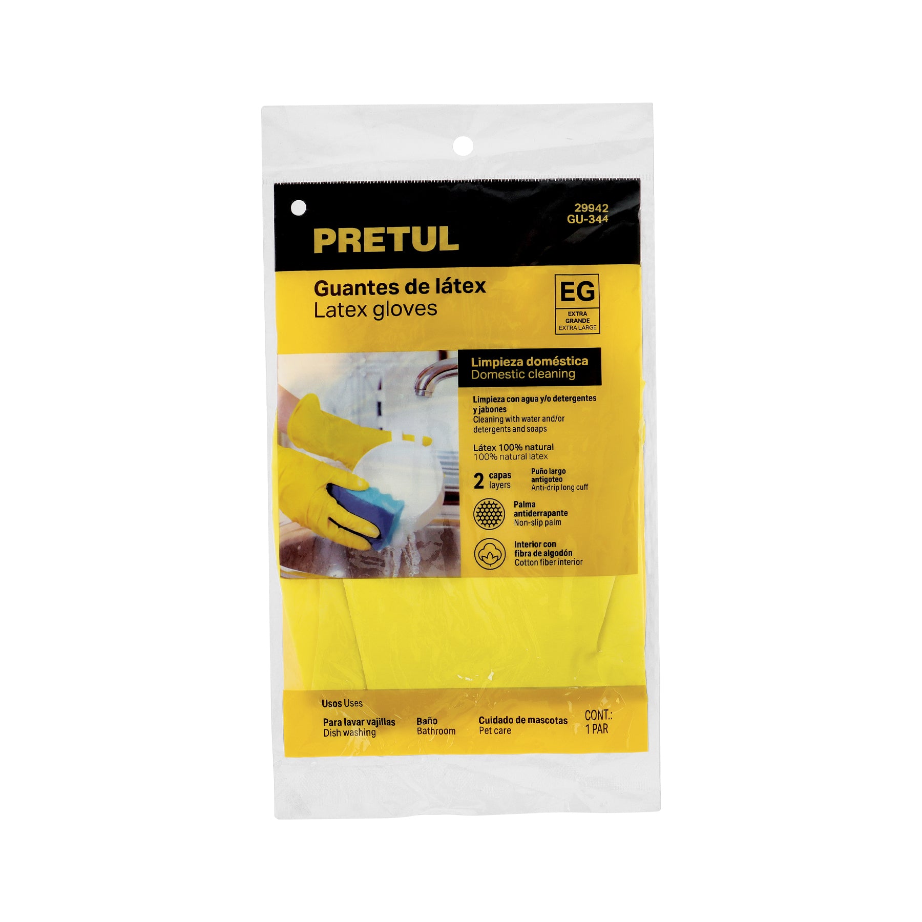 Guantes de látex para limpieza, amarillos, EG, PRETUL