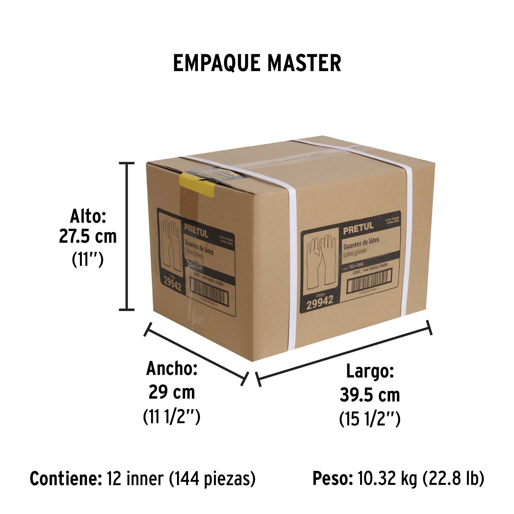 Guantes de látex para limpieza, amarillos, EG, PRETUL - Empaque