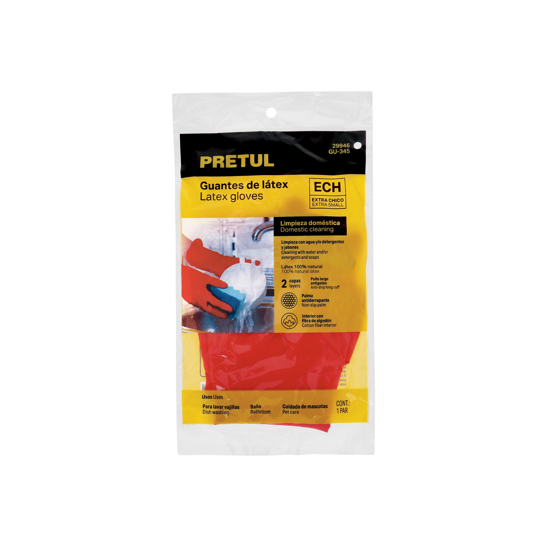 Guantes de látex para limpieza, rojos, ECH, PRETUL