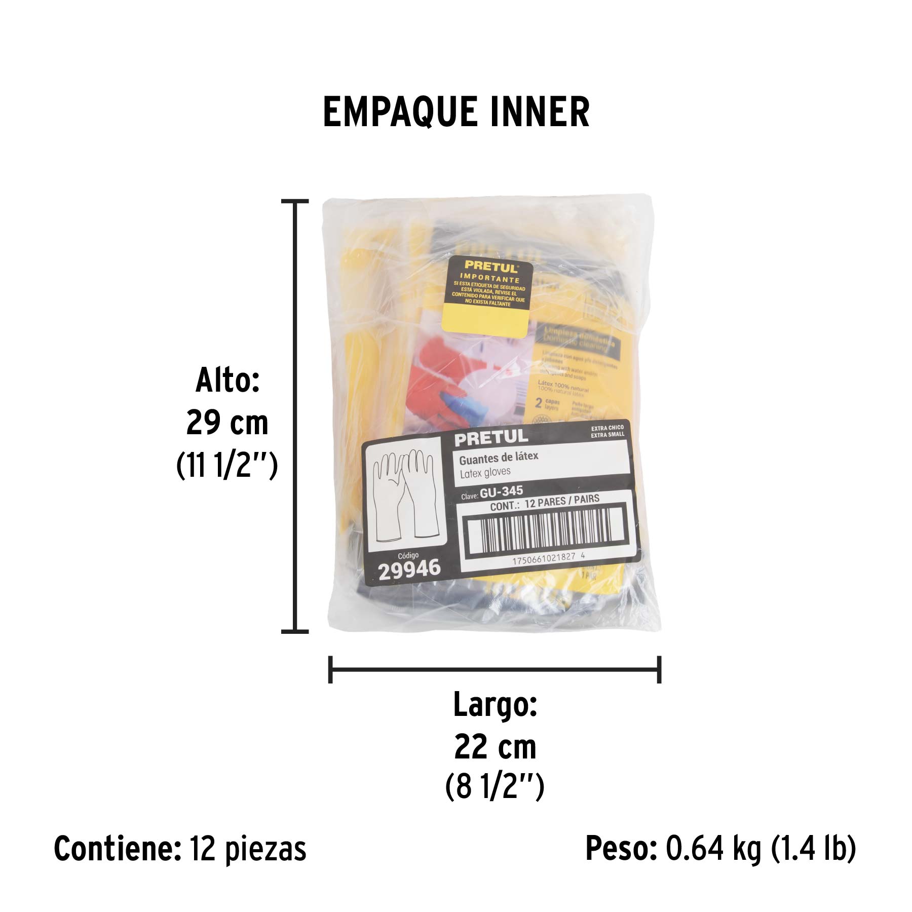 Guantes de látex para limpieza, rojos, ECH, PRETUL - Empaque