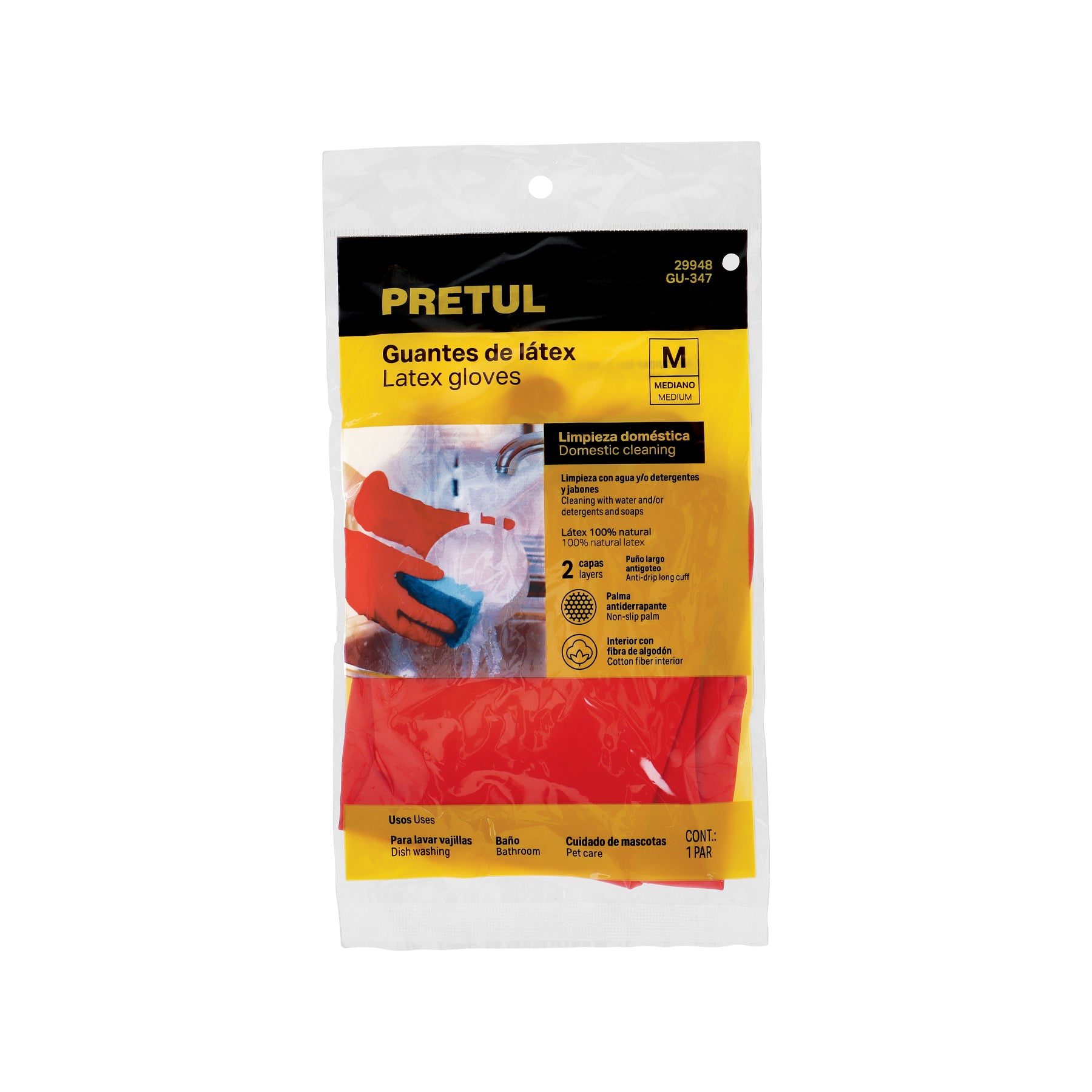 Guantes de látex para limpieza, rojos, M, PRETUL