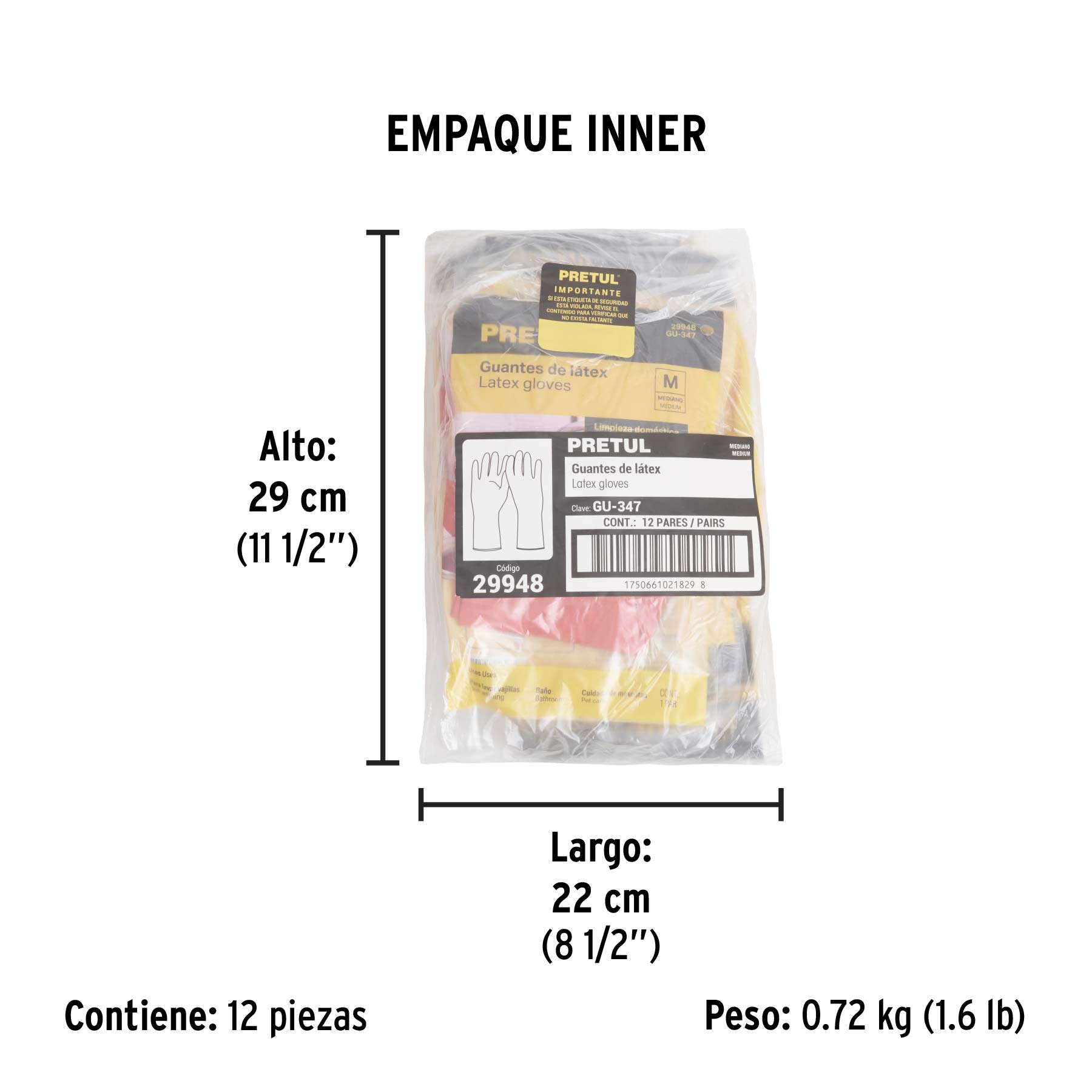 Guantes de látex para limpieza, rojos, M, PRETUL - Empaque