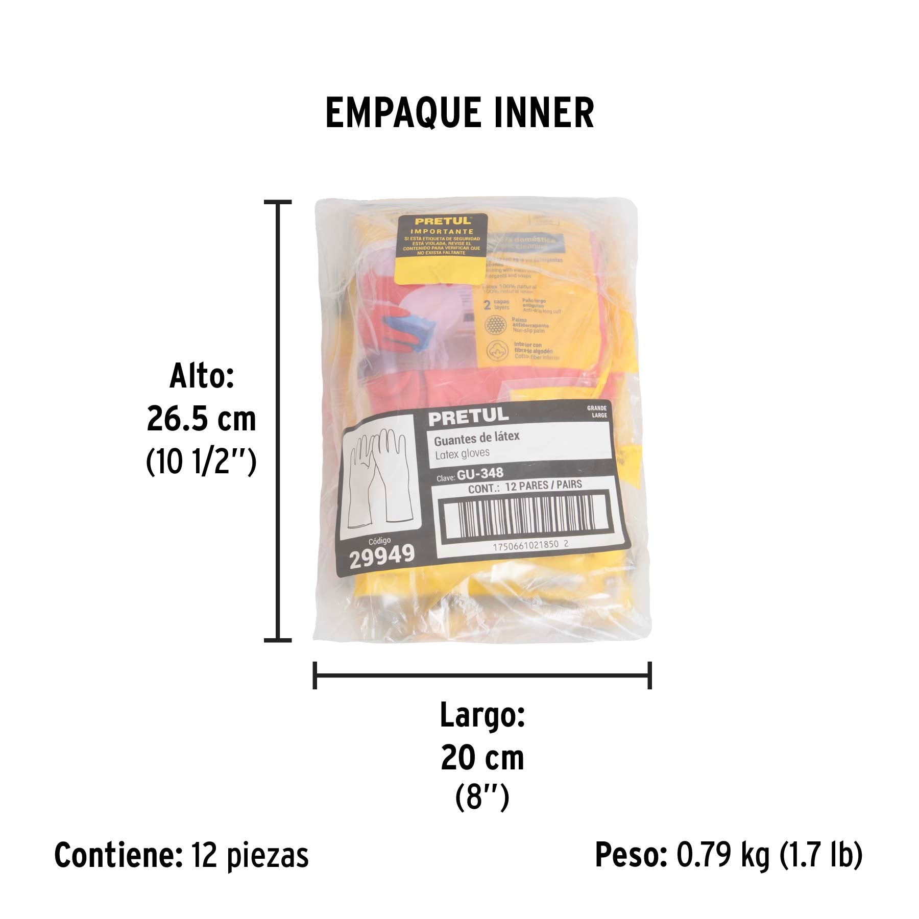 Guantes de látex para limpieza, rojos, G, PRETUL - Empaque