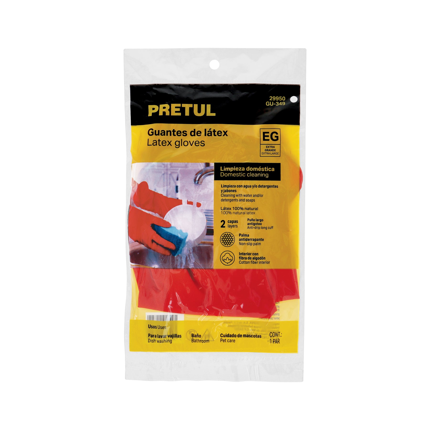 Guantes de látex para limpieza, rojos, EG, PRETUL