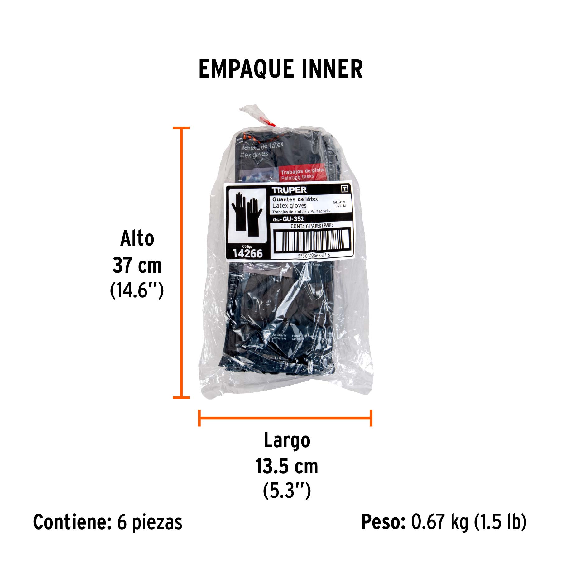 Guantes de látex para pintor, M, TRUPER - Empaque