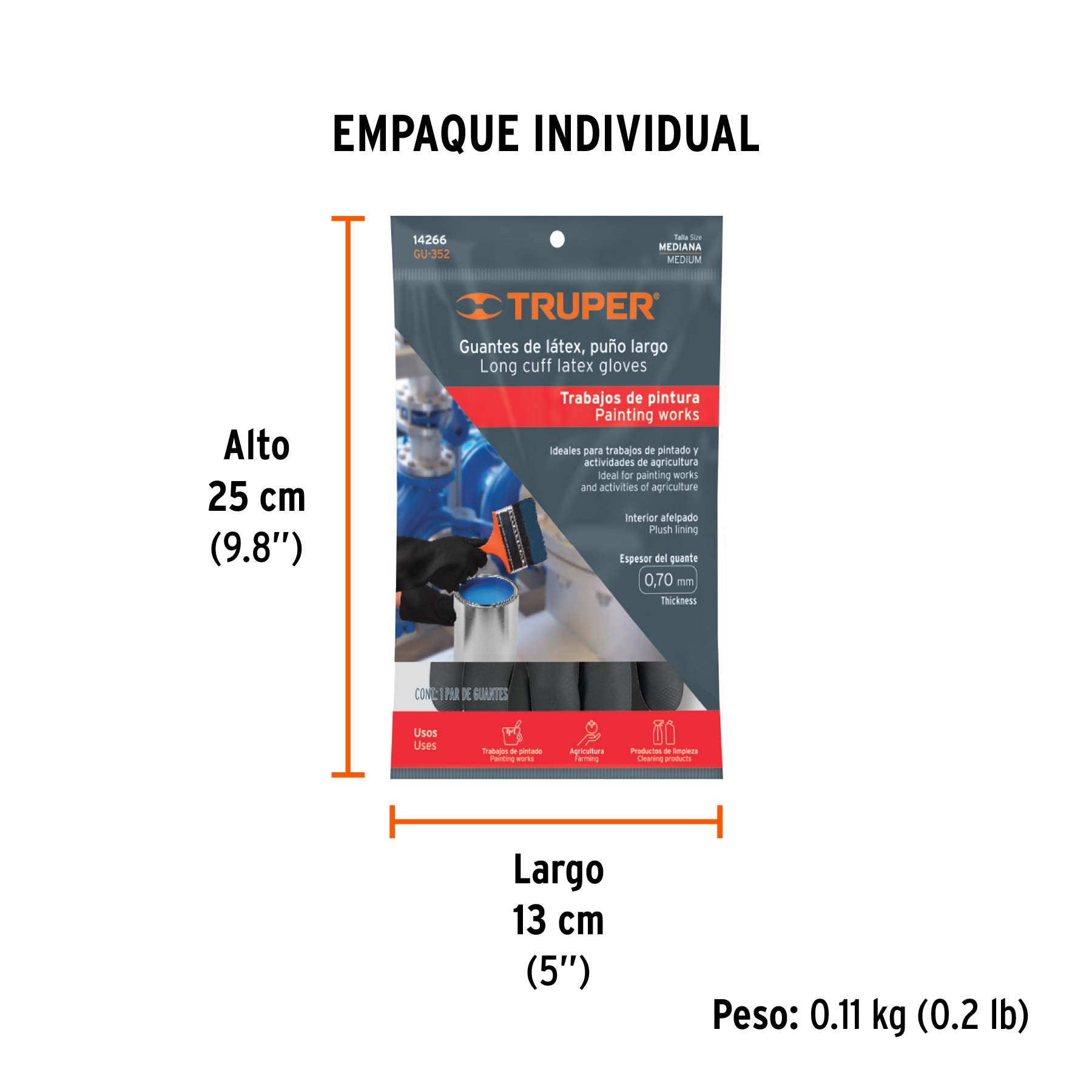 Guantes de látex para pintor, M, TRUPER - Empaque