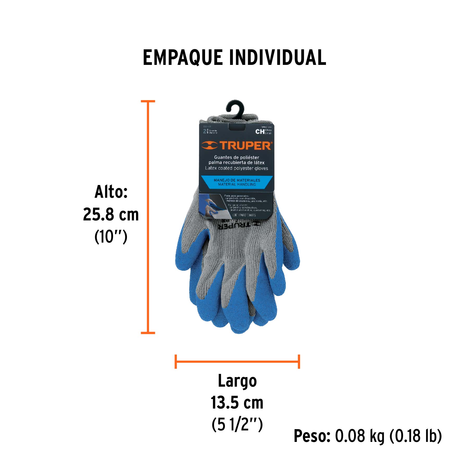 Guantes de poliéster recubiertos de látex, CH, TRUPER - Empaque