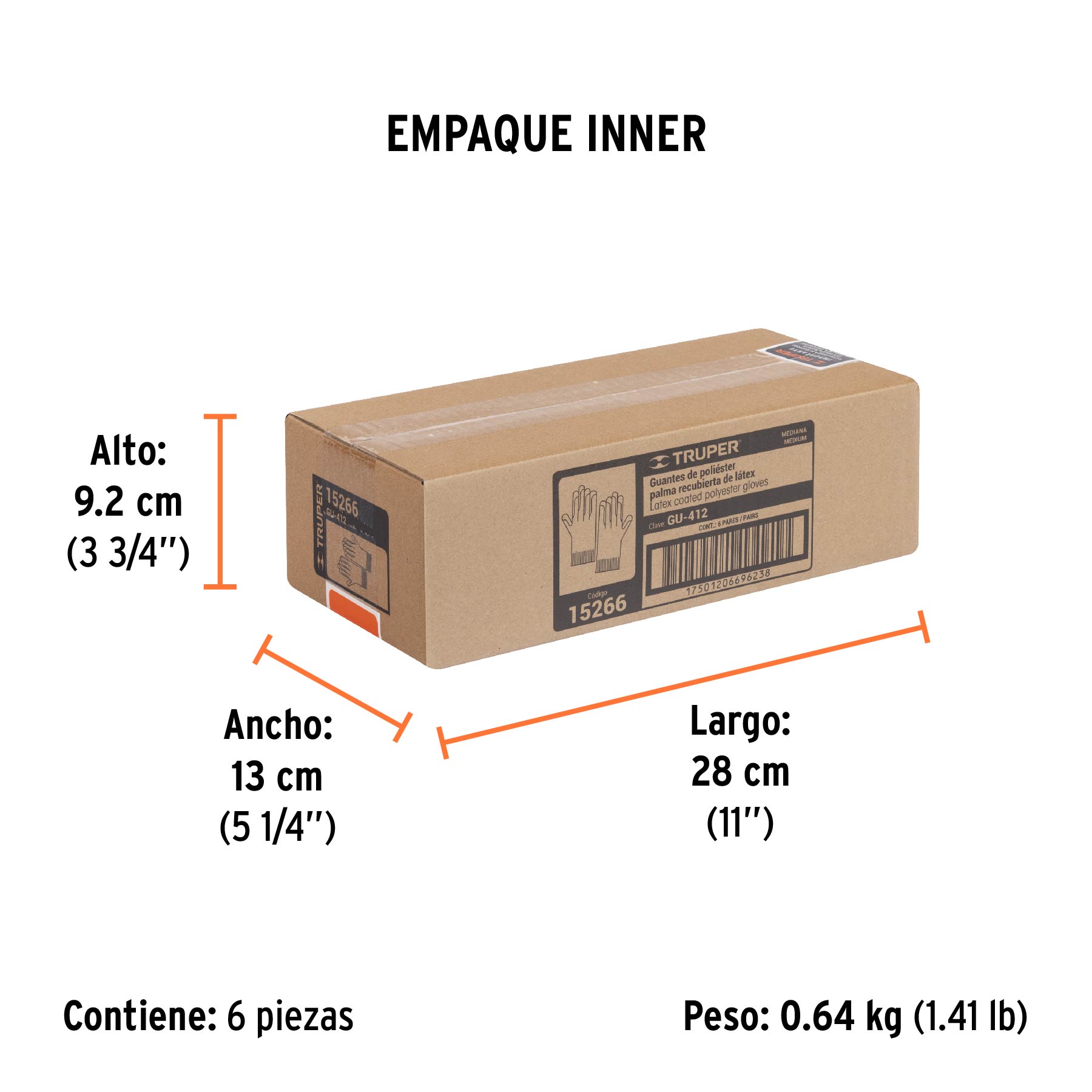 Guantes de poliéster recubiertos de látex, M, TRUPER - Empaque