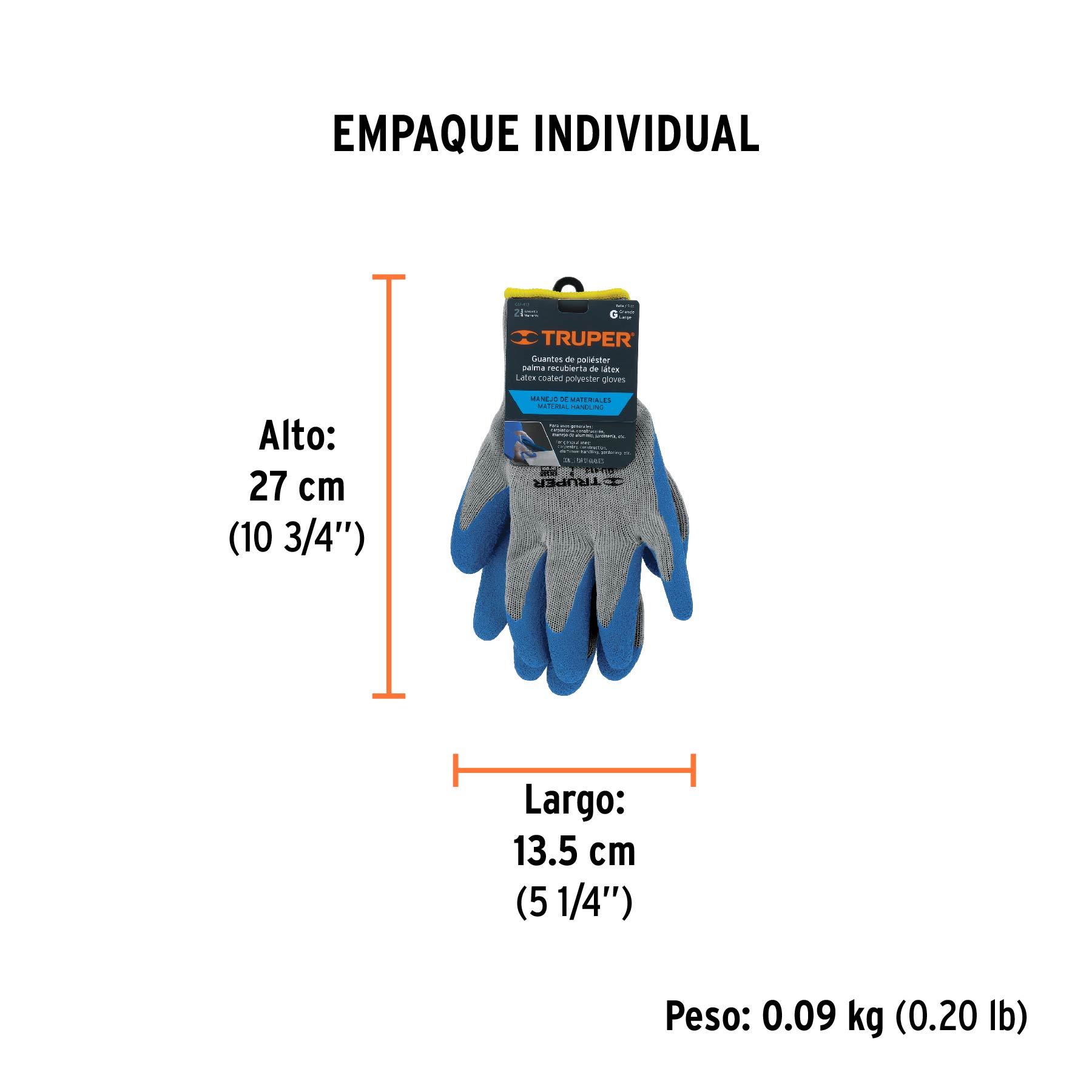 Guantes de poliéster recubiertos de látex, G, TRUPER - Empaque