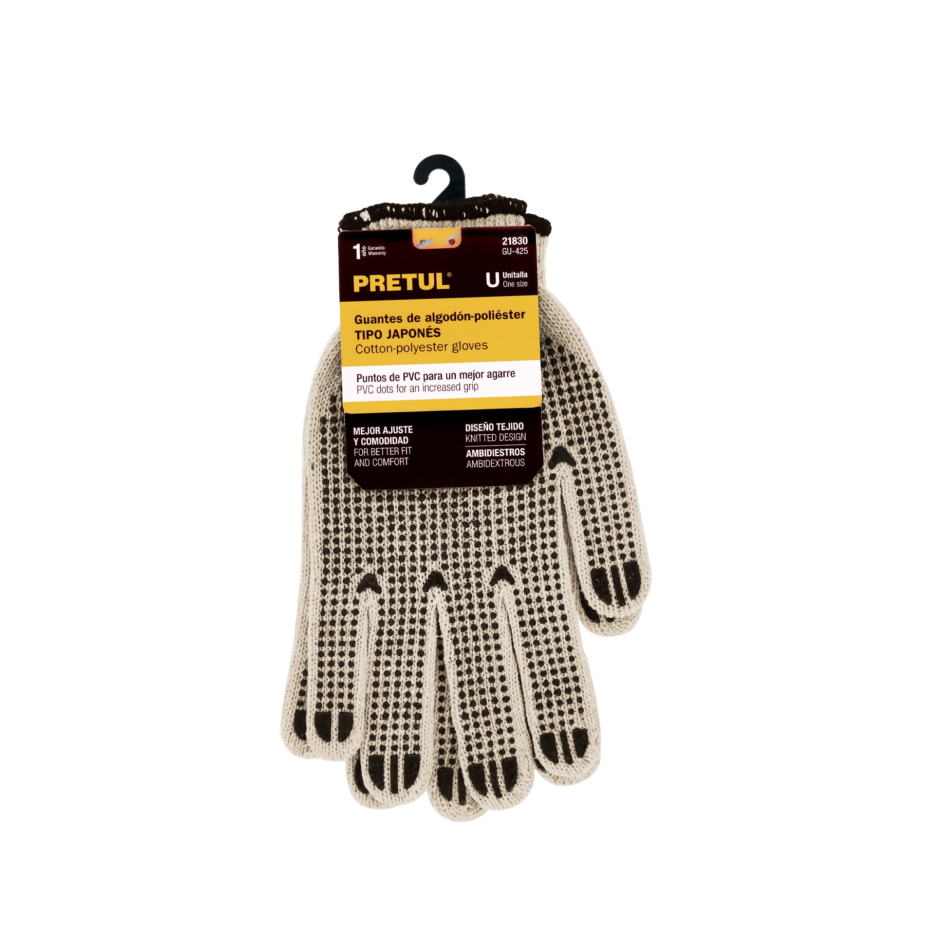 Guantes de algodón con puntos de PVC en palma y dorso,PRETUL