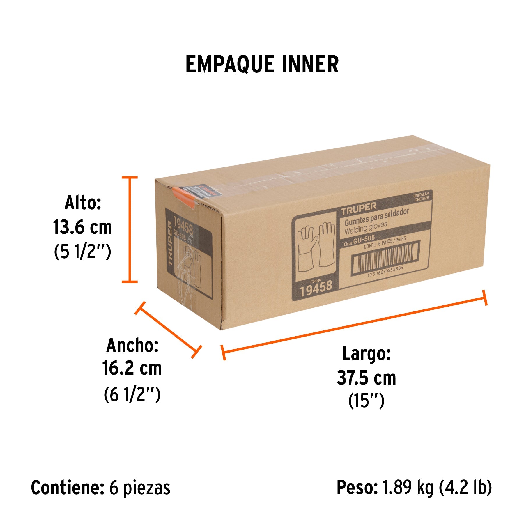 Guantes para soldador, rojos, TRUPER - Empaque
