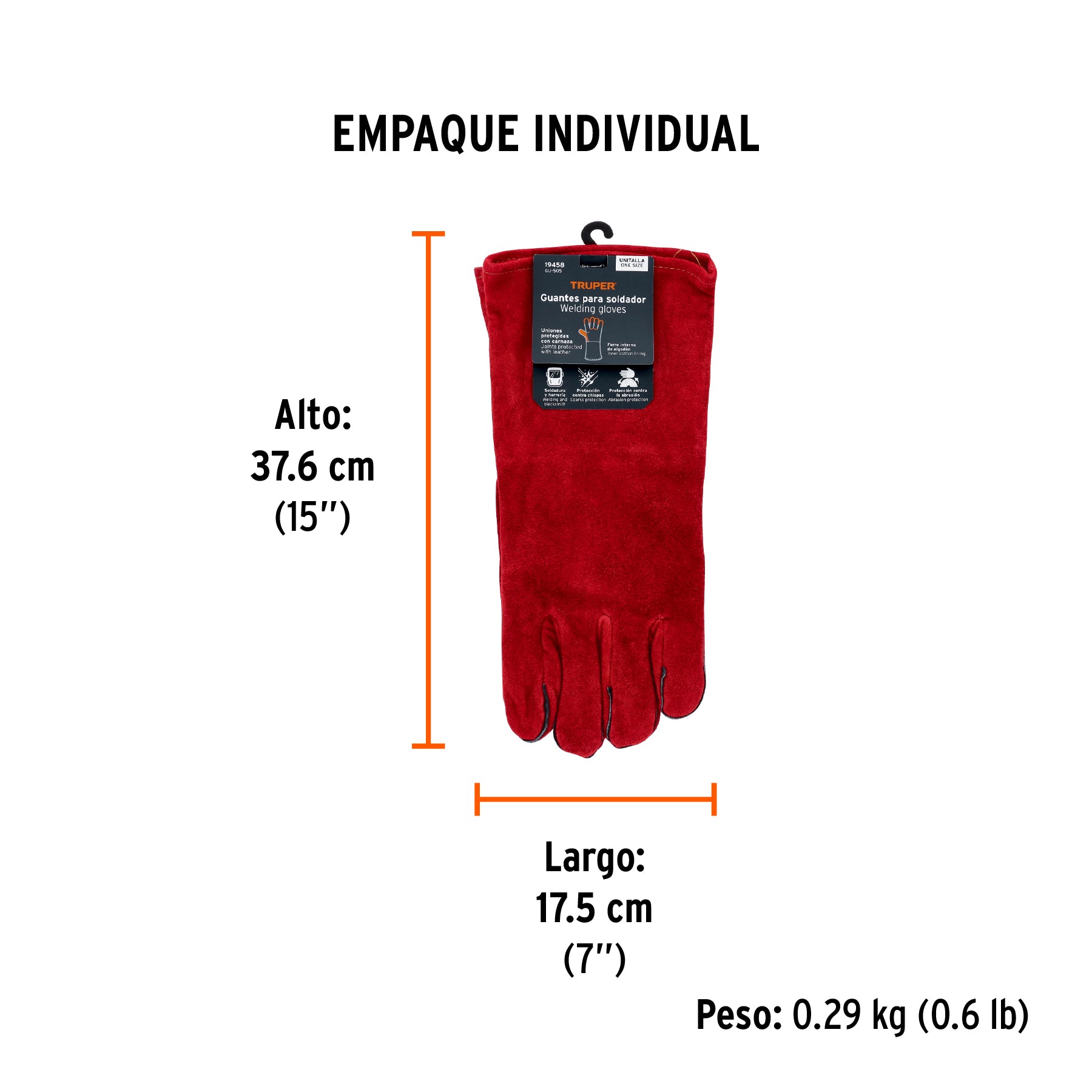 Guantes para soldador, rojos, TRUPER - Empaque