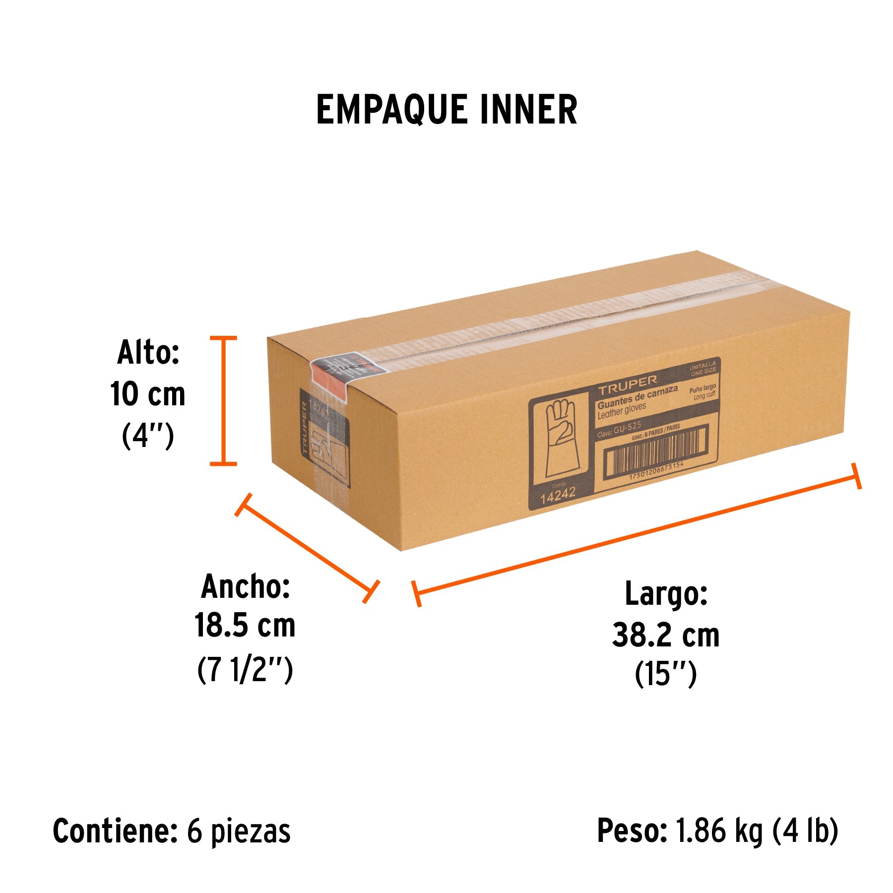 Guantes de carnaza, largos, unitalla, TRUPER - Empaque