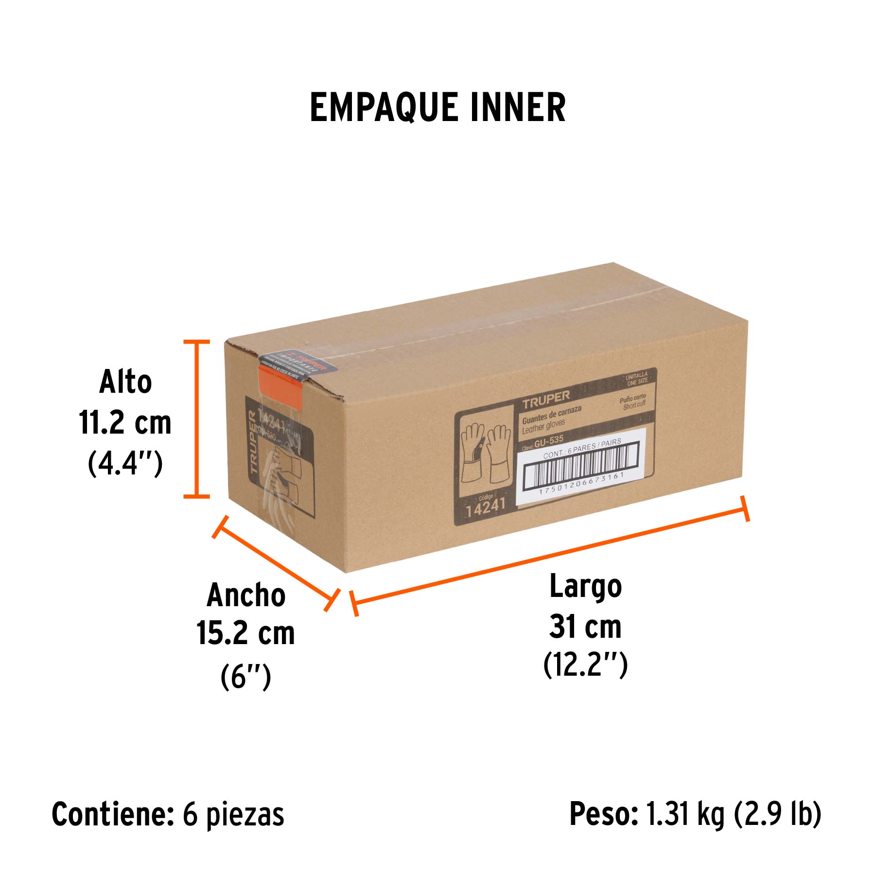 Guantes de carnaza, cortos, unitalla, TRUPER - Empaque
