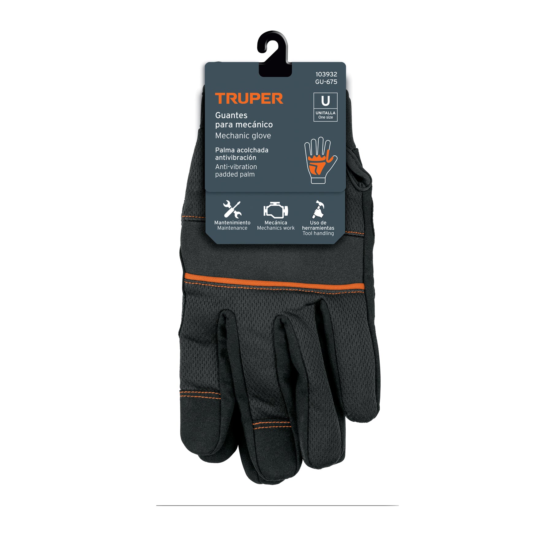 Guantes para mecánico, antivibraciones, unitalla, TRUPER