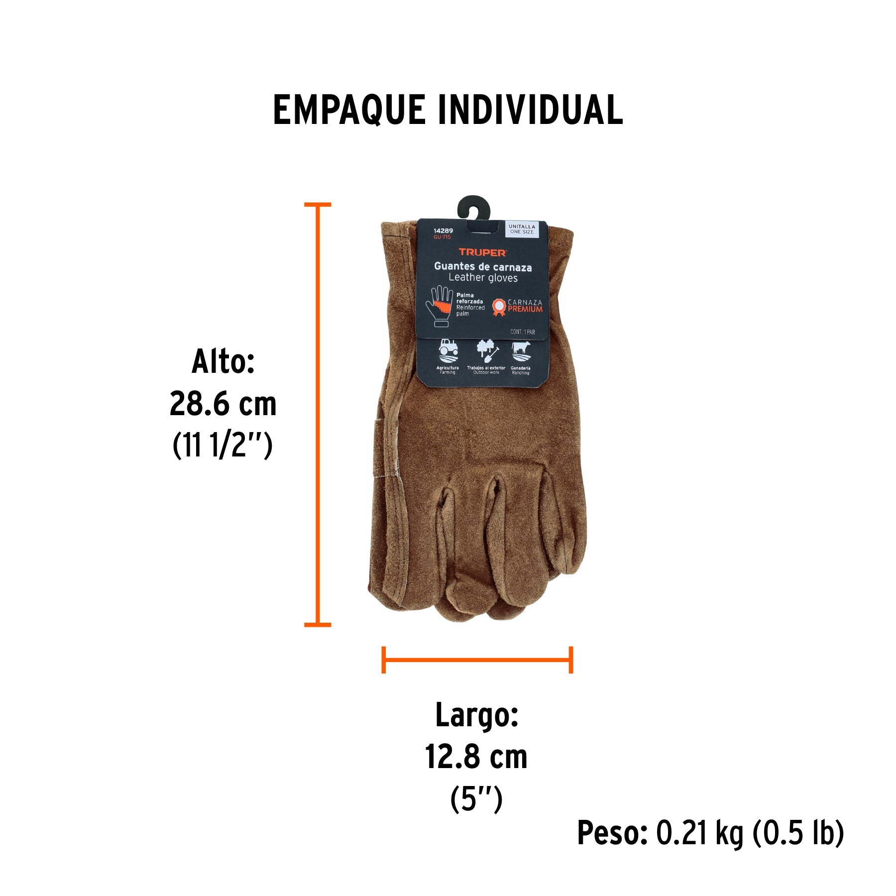 Guantes de carnaza para electricista, TRUPER - Empaque