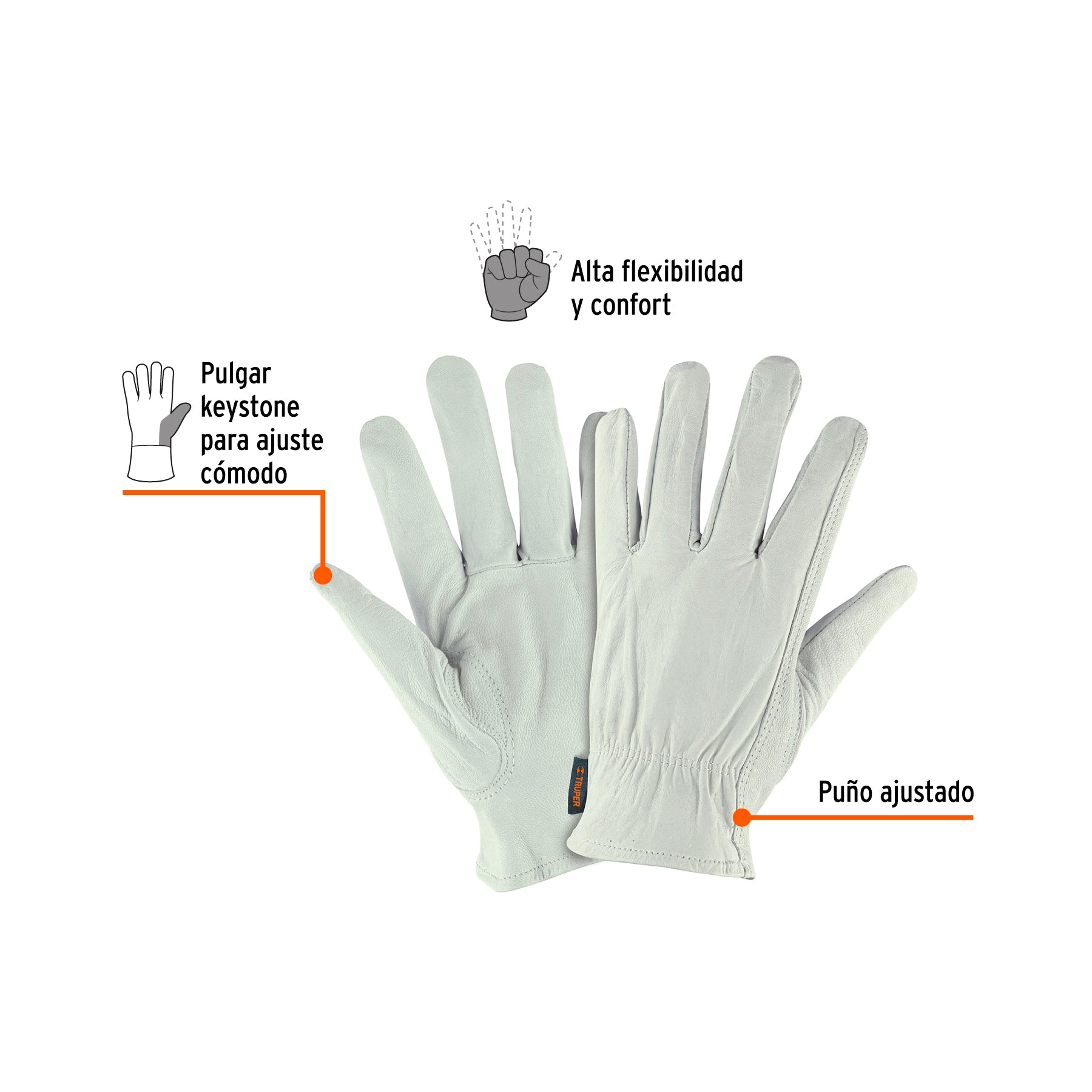 Guantes de piel de cabra, tipo operador, M, TRUPER