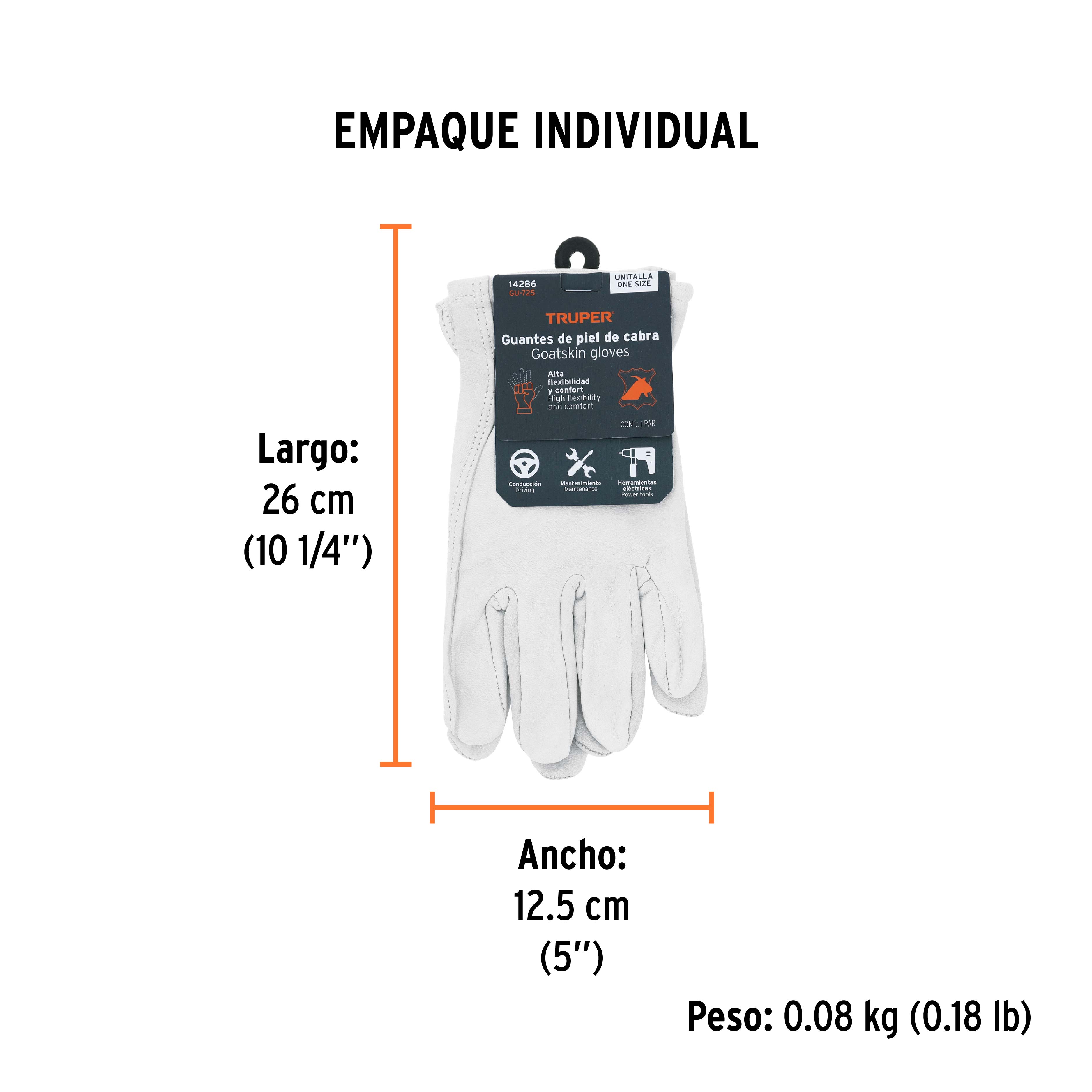 Guantes de piel de cabra, tipo operador, TRUPER - Empaque