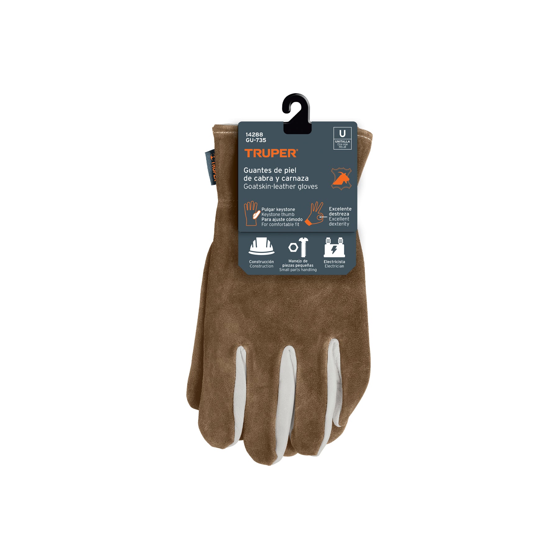 Guantes de piel de cabra con dorso de carnaza, TRUPER
