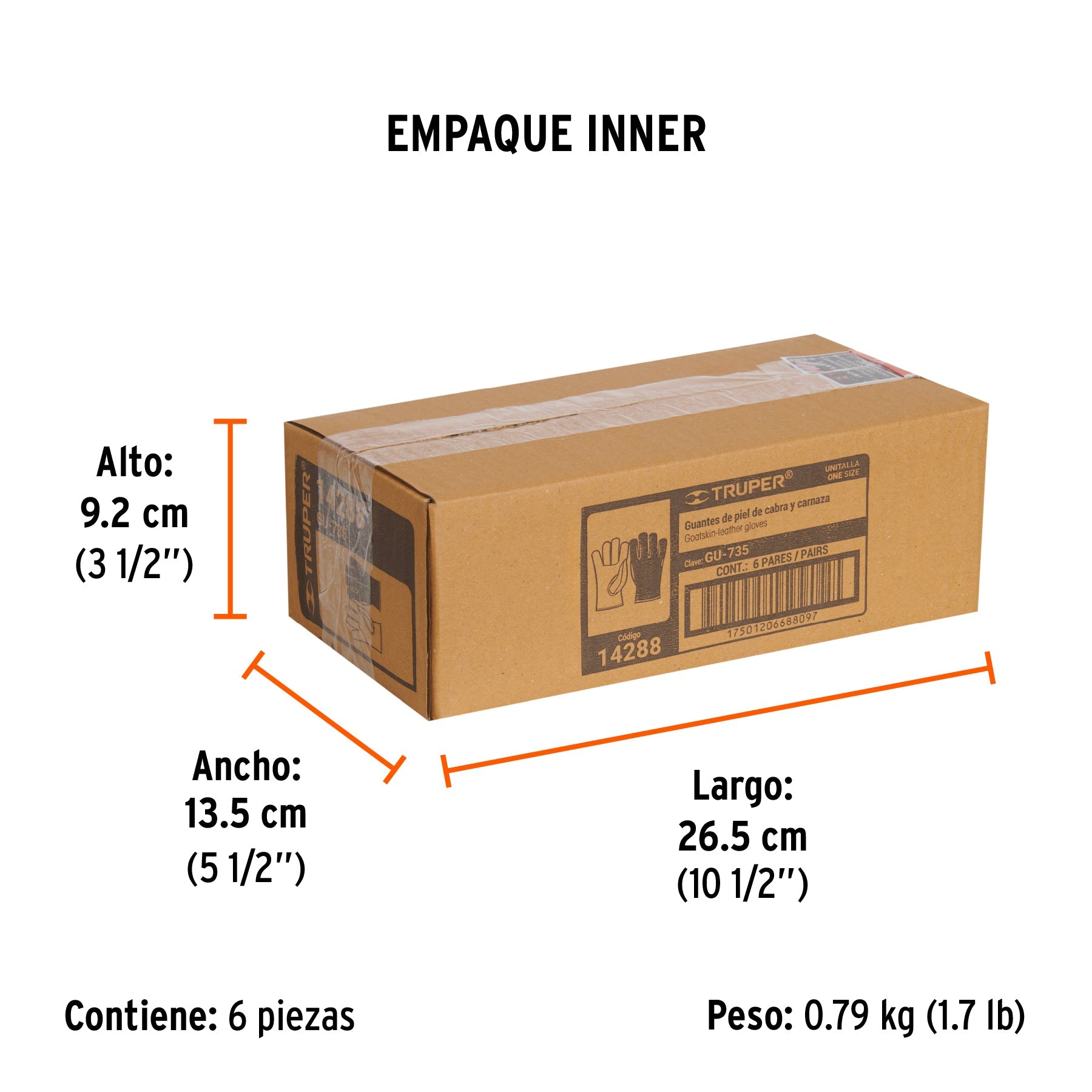 Guantes de piel de cabra con dorso de carnaza, TRUPER - Empaque