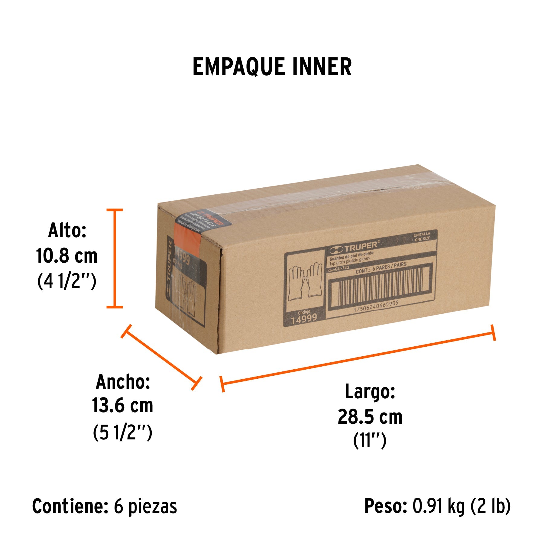 Guantes de piel de cerdo, tipo operador, TRUPER - Empaque