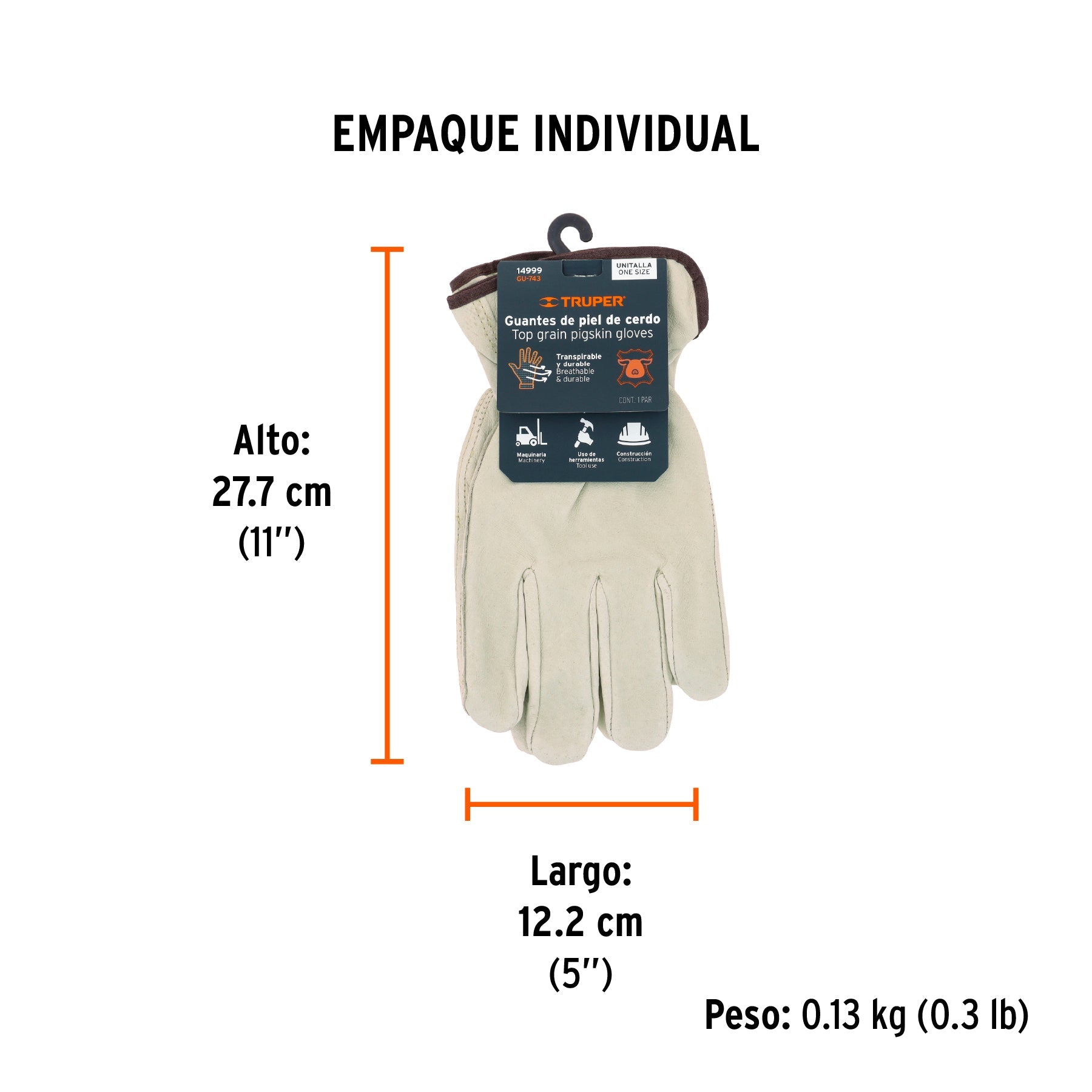 Guantes de piel de cerdo, tipo operador, TRUPER - Empaque