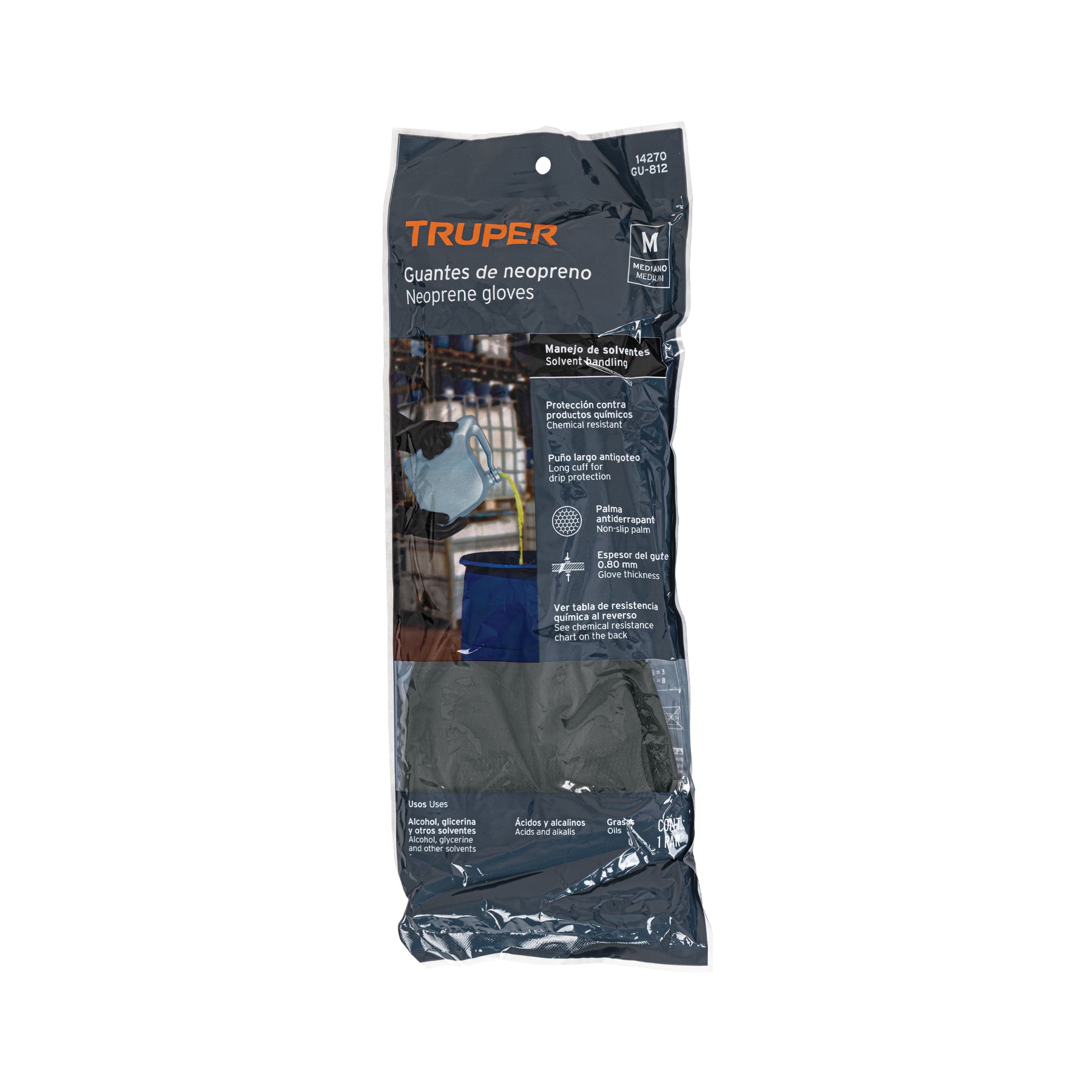 Guantes de neopreno para manejo de químicos, M, TRUPER