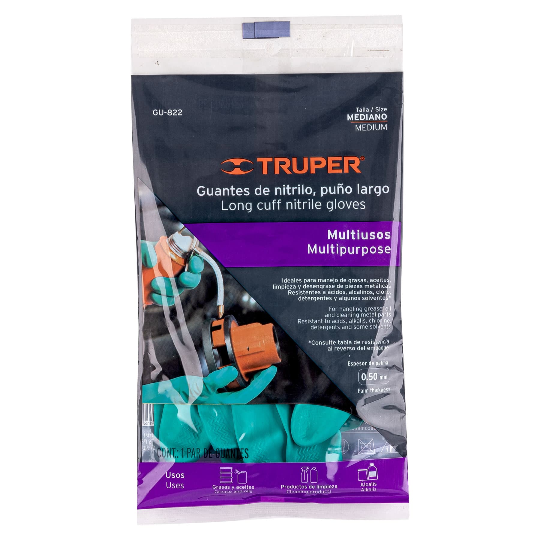 Guantes de nitrilo verde, multiusos, M, TRUPER