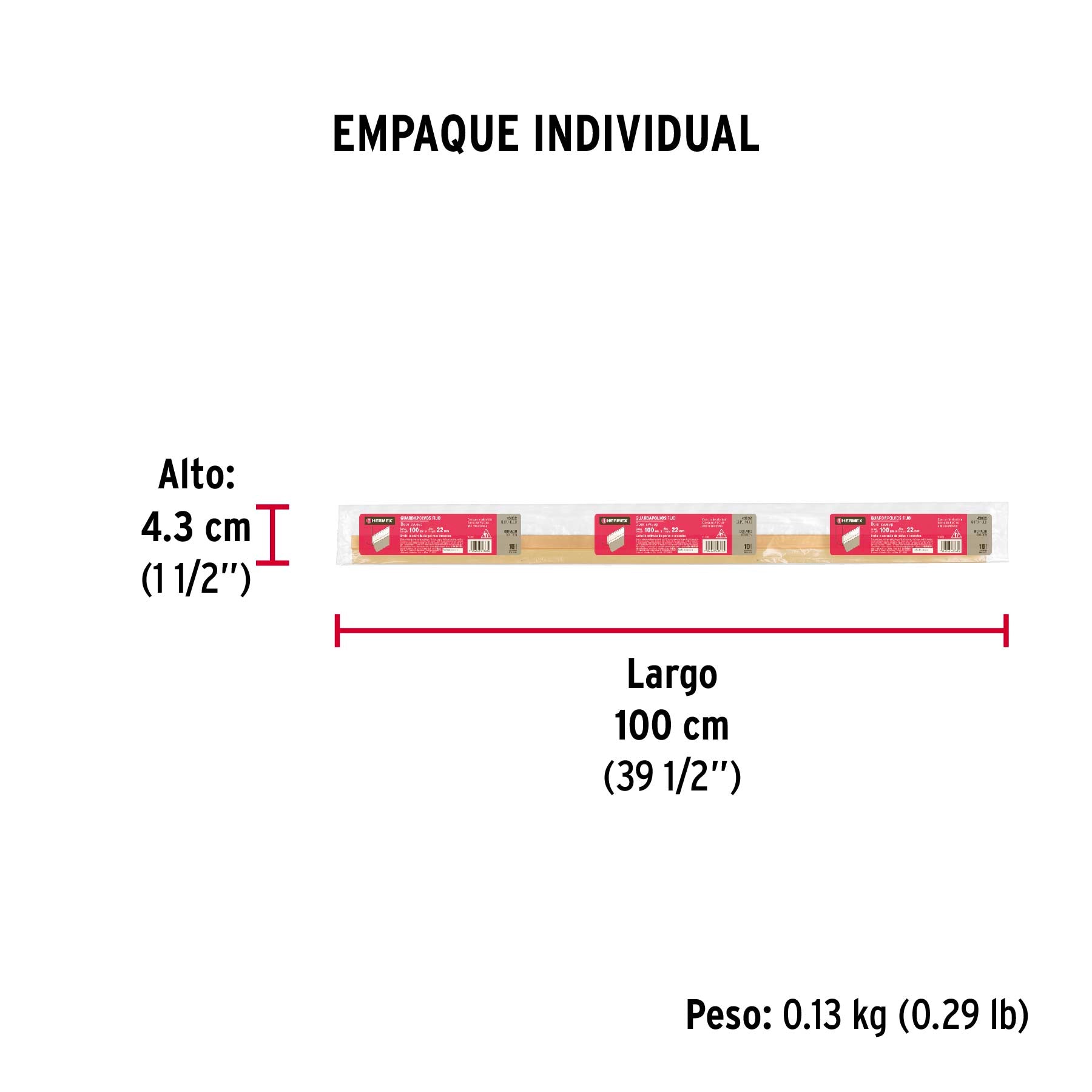 Guardapolvo fijo de 100 cm, dorado, HERMEX - Empaque