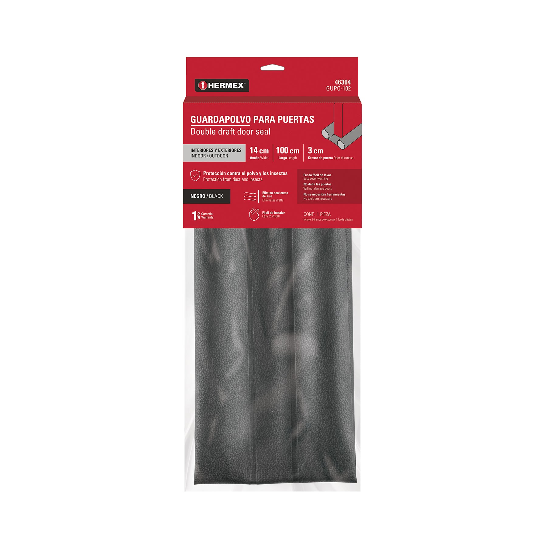 Guardapolvo con funda 95 cm, negro, HERMEX