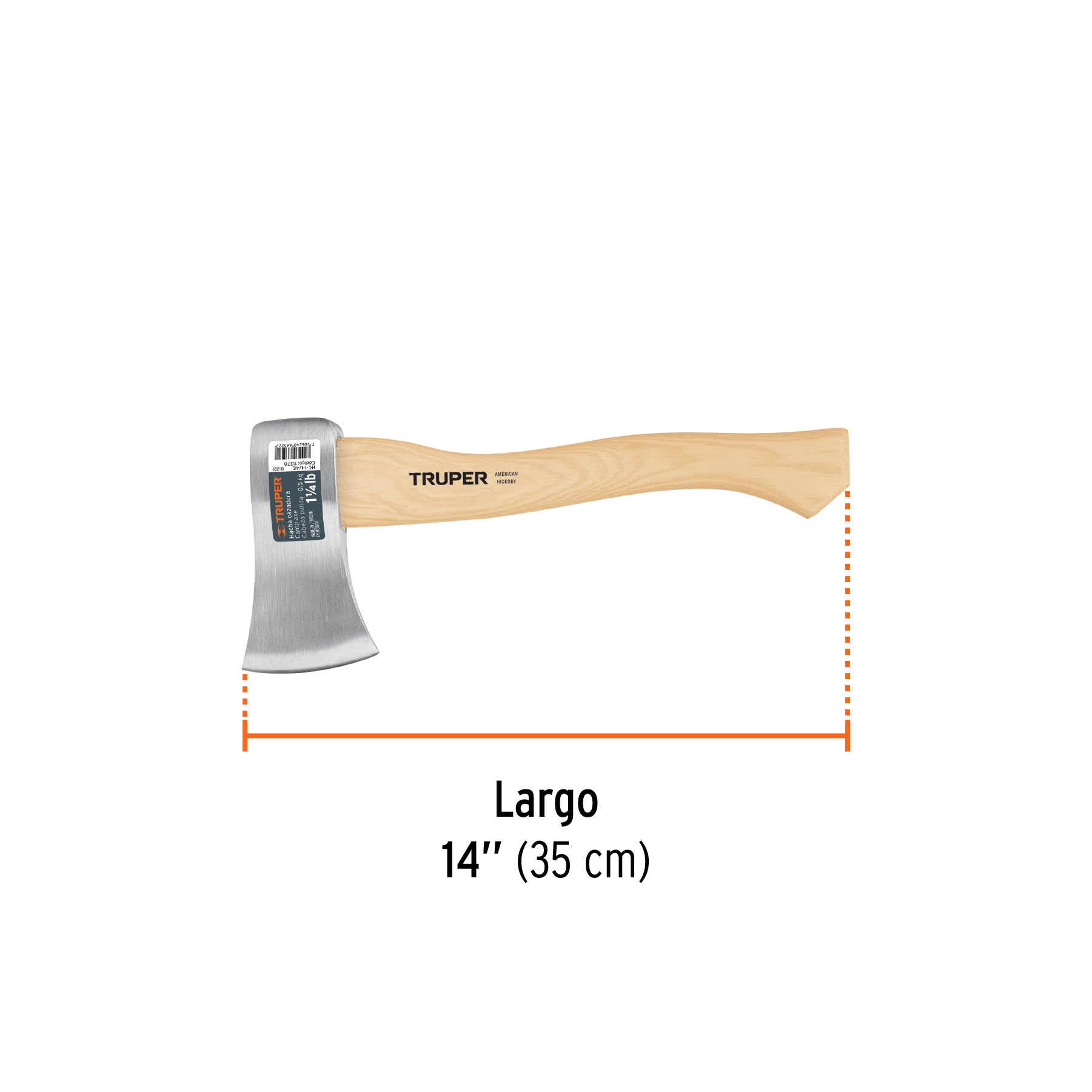 Hacha cazadora, 1-1/4 lb, mango hickory 14", cabeza pulida