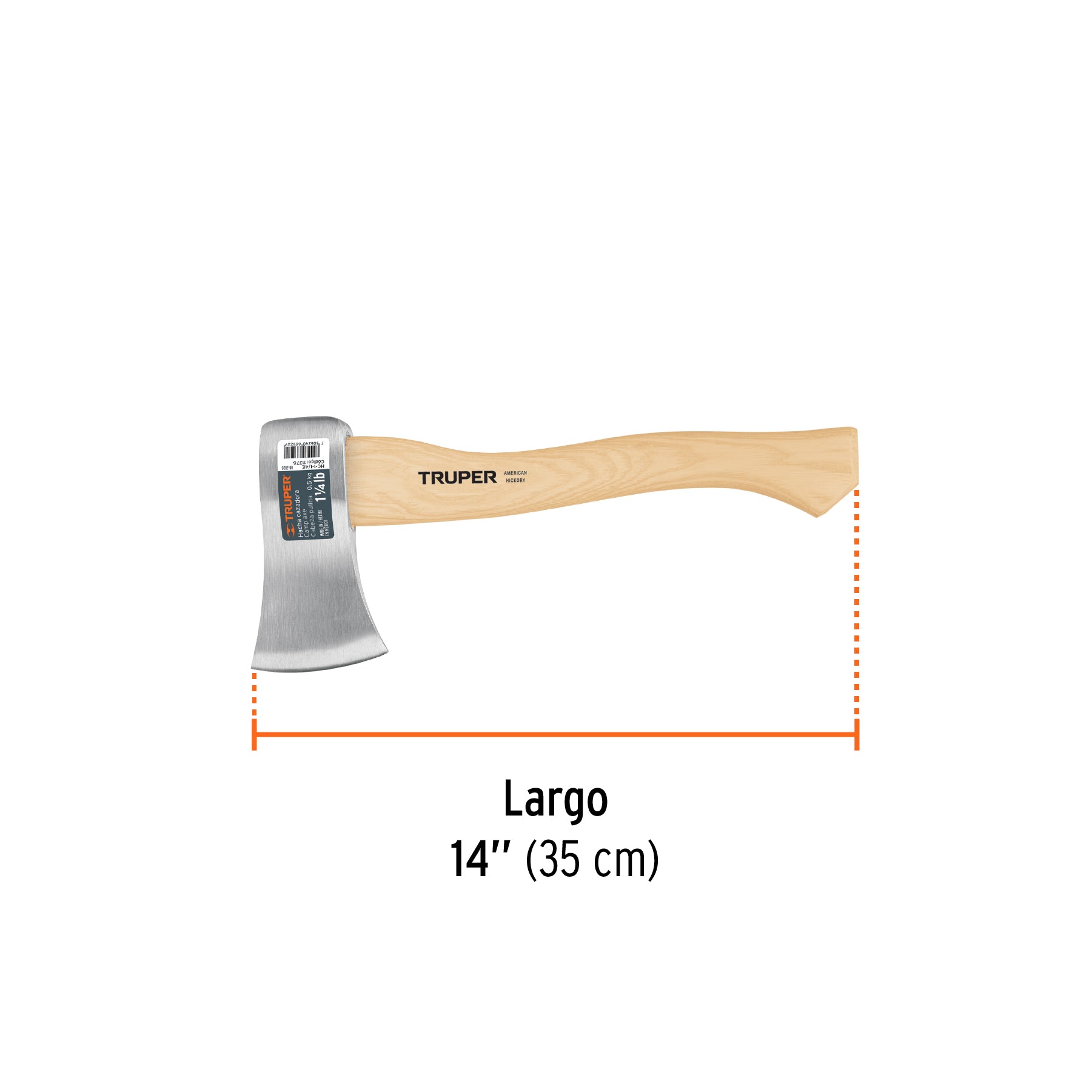 Hacha cazadora 1-1/4 lb, mango hickory 14", TRUPER