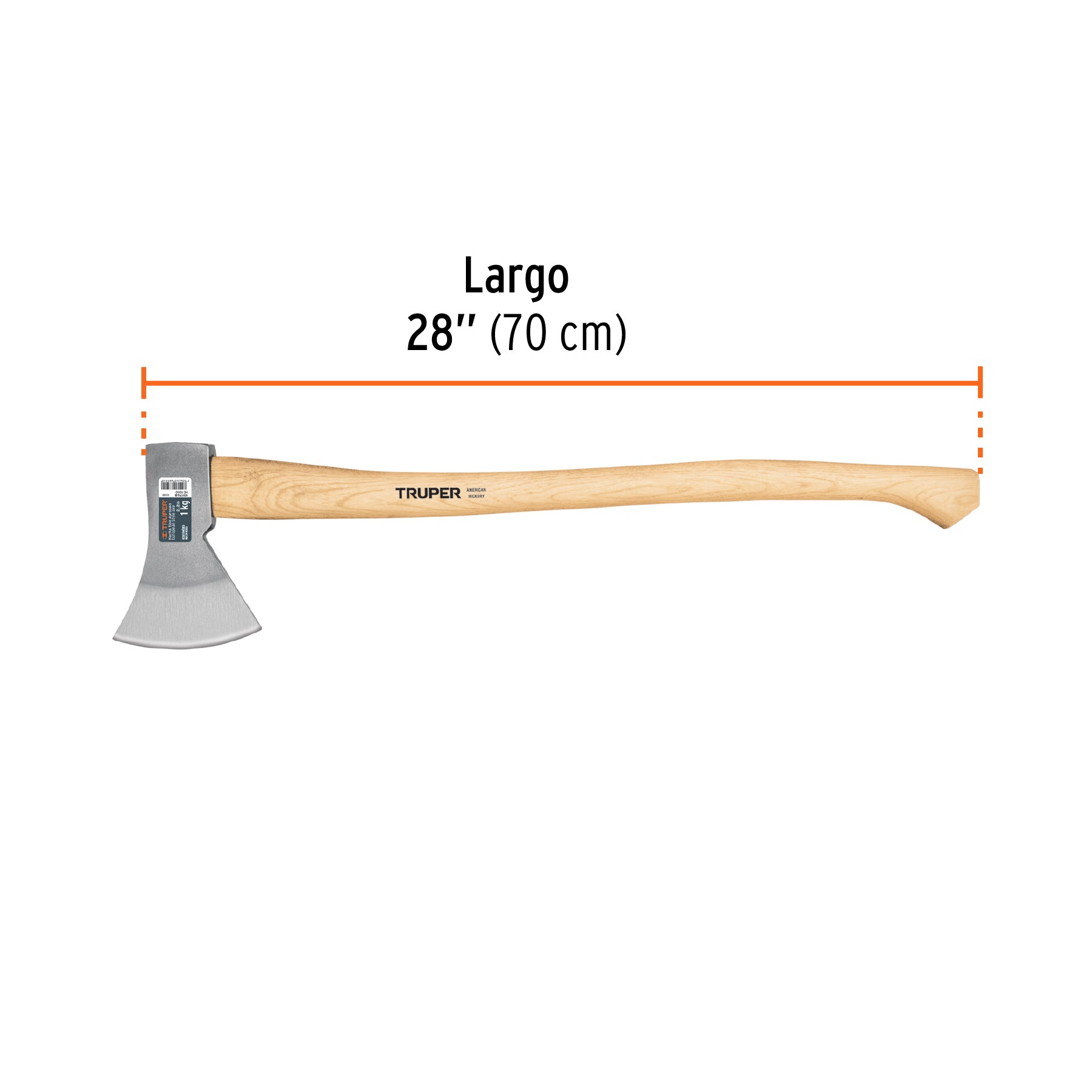 Hacha europea 1000 g, mango hickory 28", TRUPER