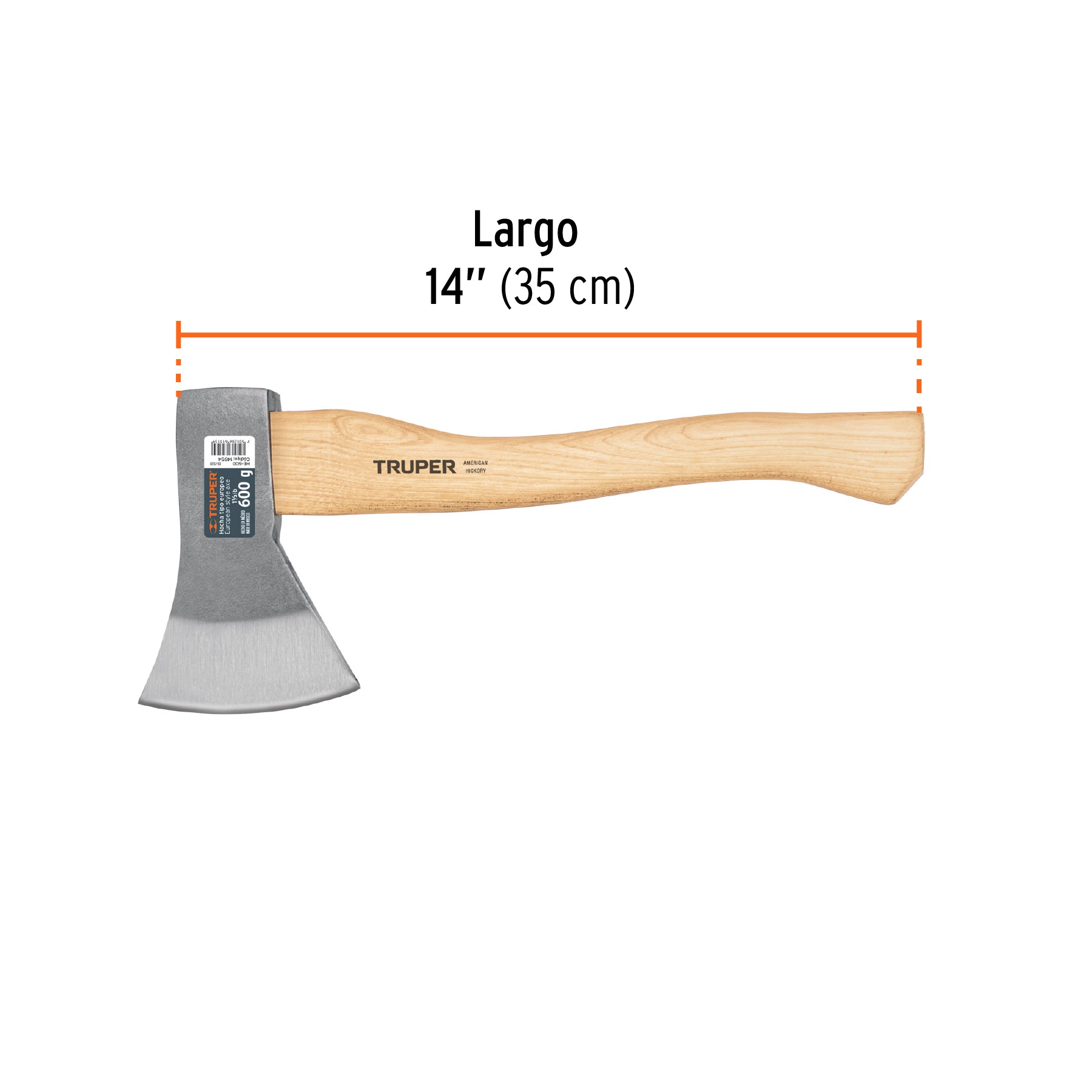 Hacha europea, 600 g, mango hickory 14", TRUPER
