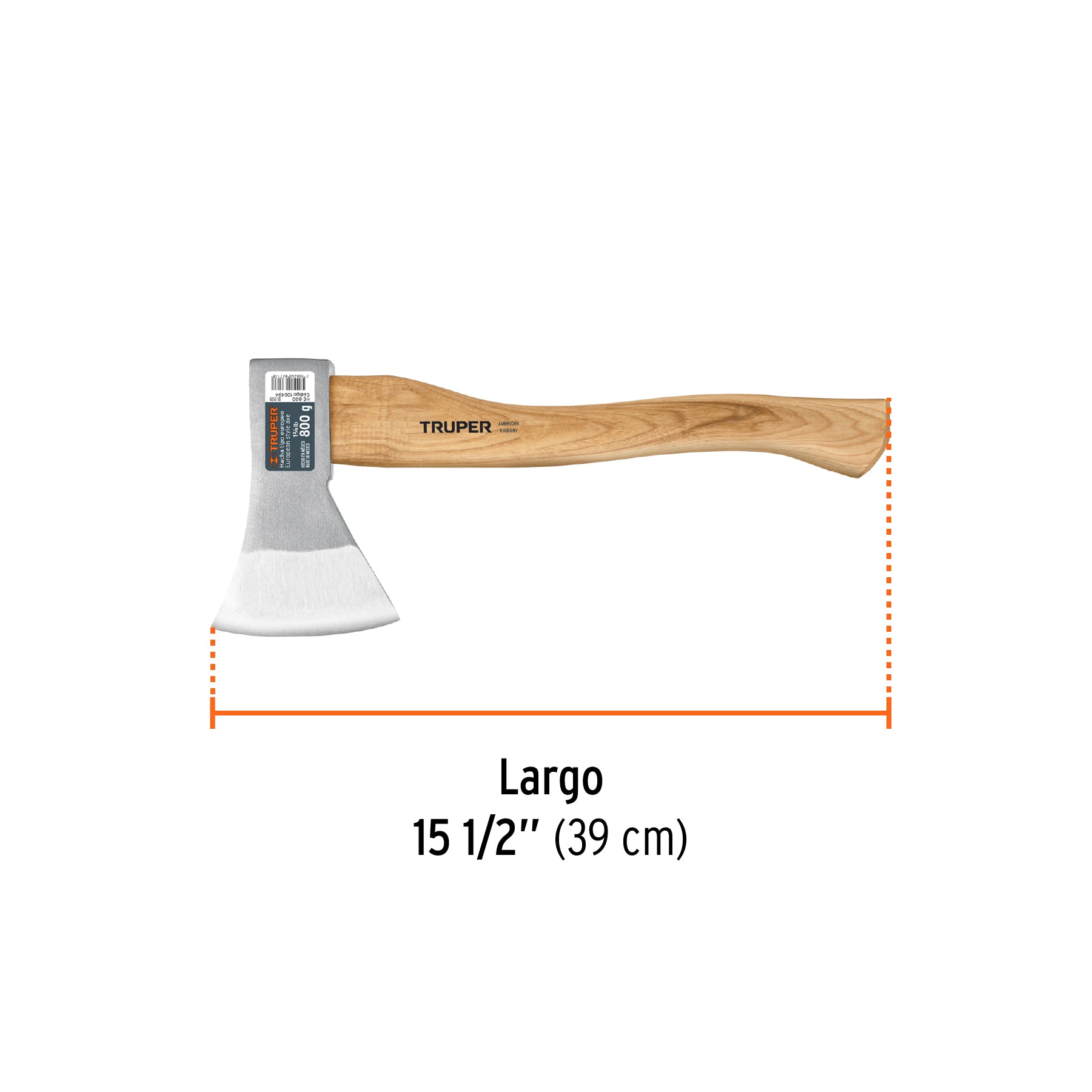 Hacha europea, 800 g, mango hickory 15", TRUPER