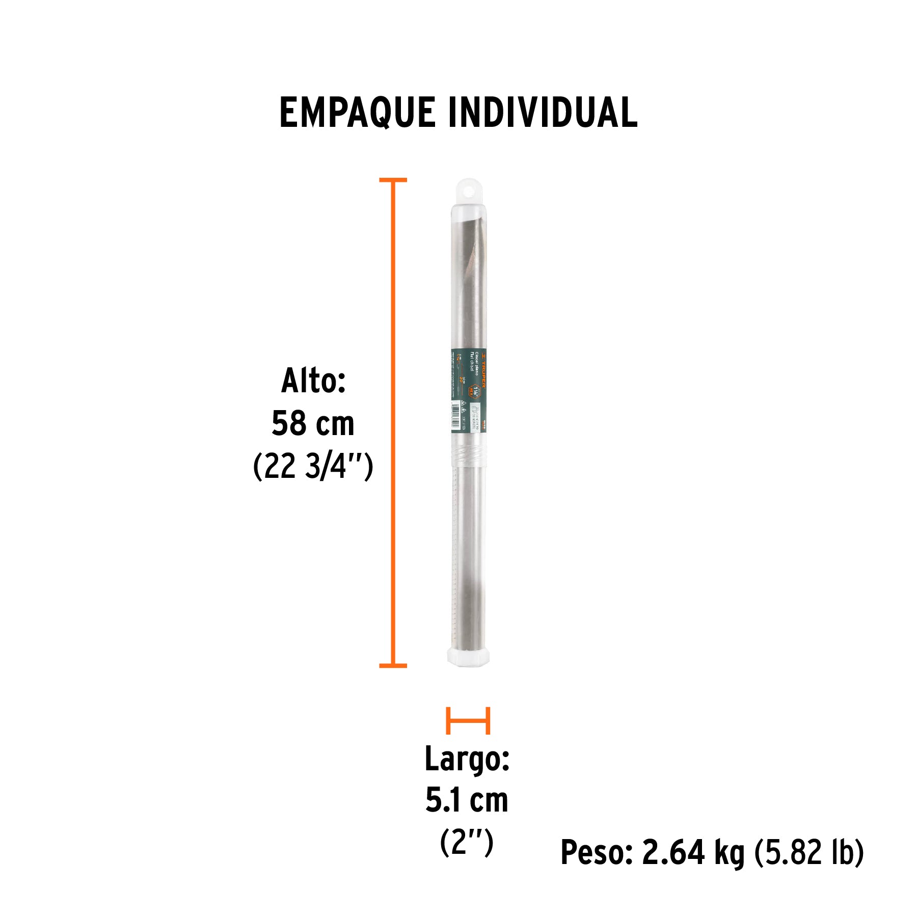 Cincel plano zanco hexagonal de 1-3/8" x 20", TRUPER - Empaque