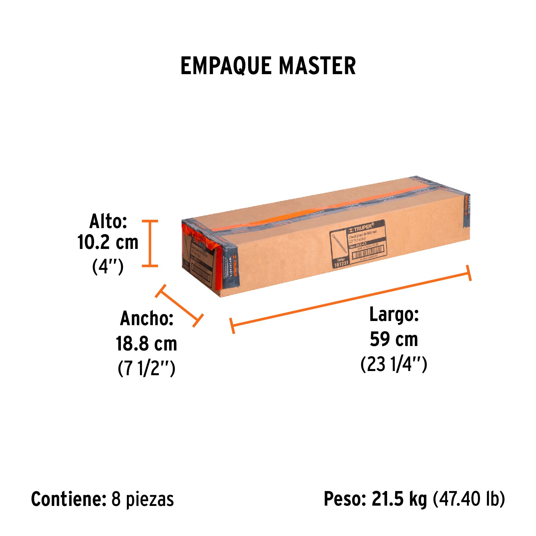 Cincel plano zanco hexagonal de 1-3/8" x 20", TRUPER - Empaque