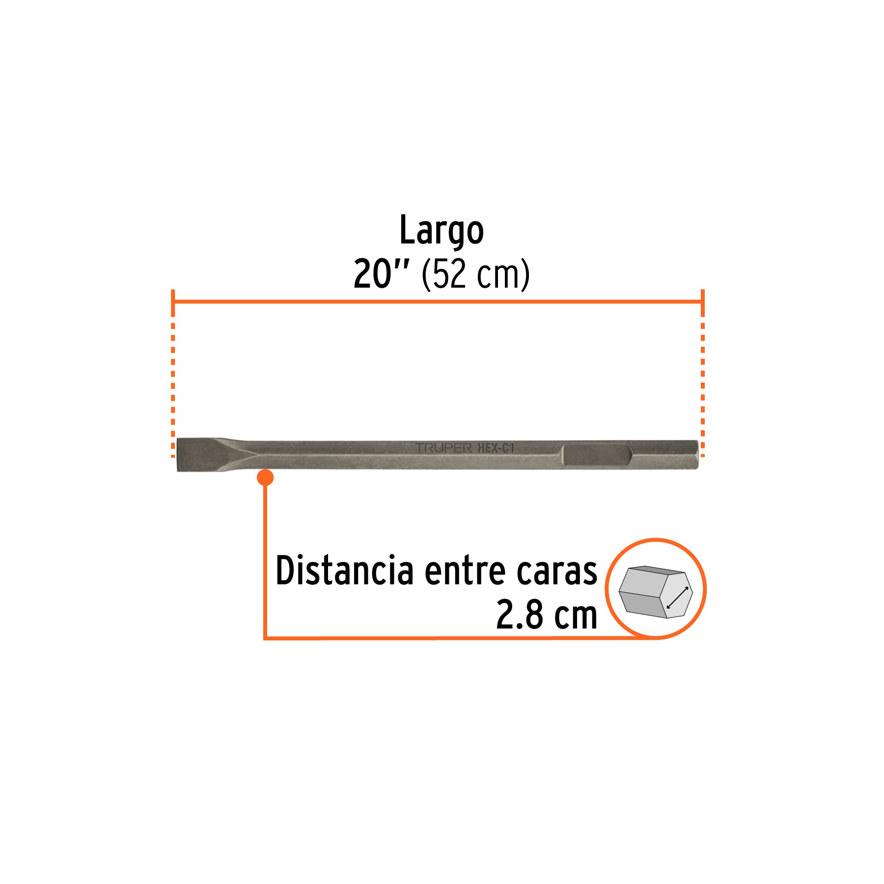 Cincel plano zanco hexagonal de 1-3/8" x 20", TRUPER