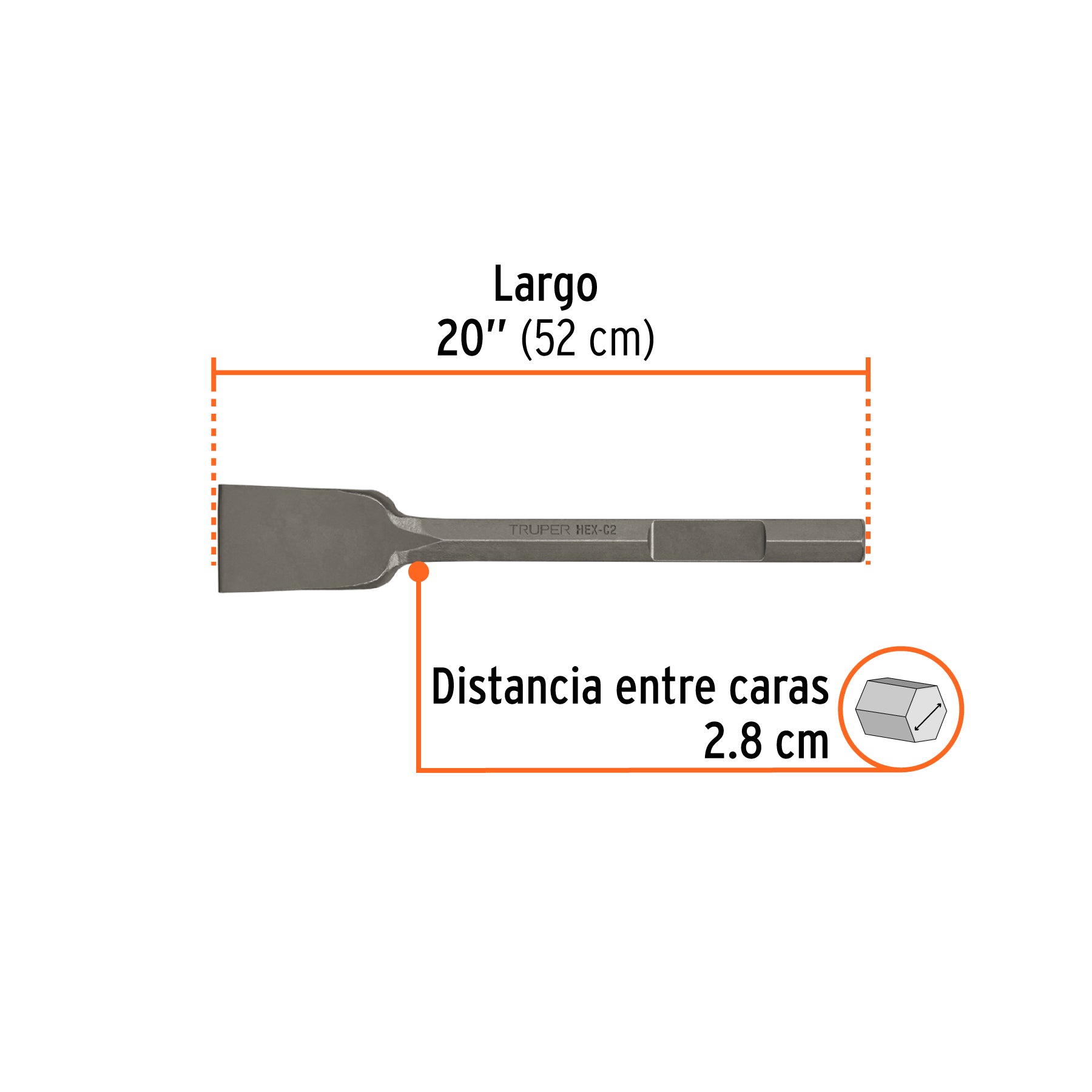 Cincel pala zanco hexagonal de 3" x 16", TRUPER