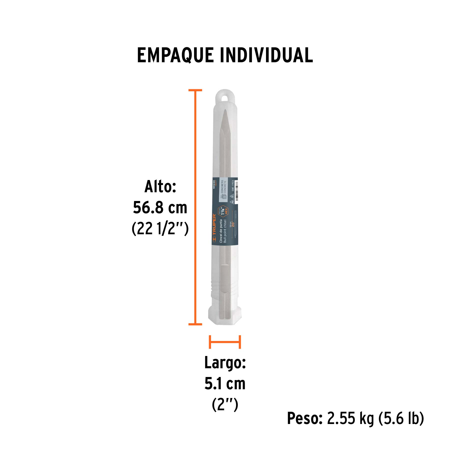 Cincel de punta zanco hexagonal de 20", TRUPER - Empaque