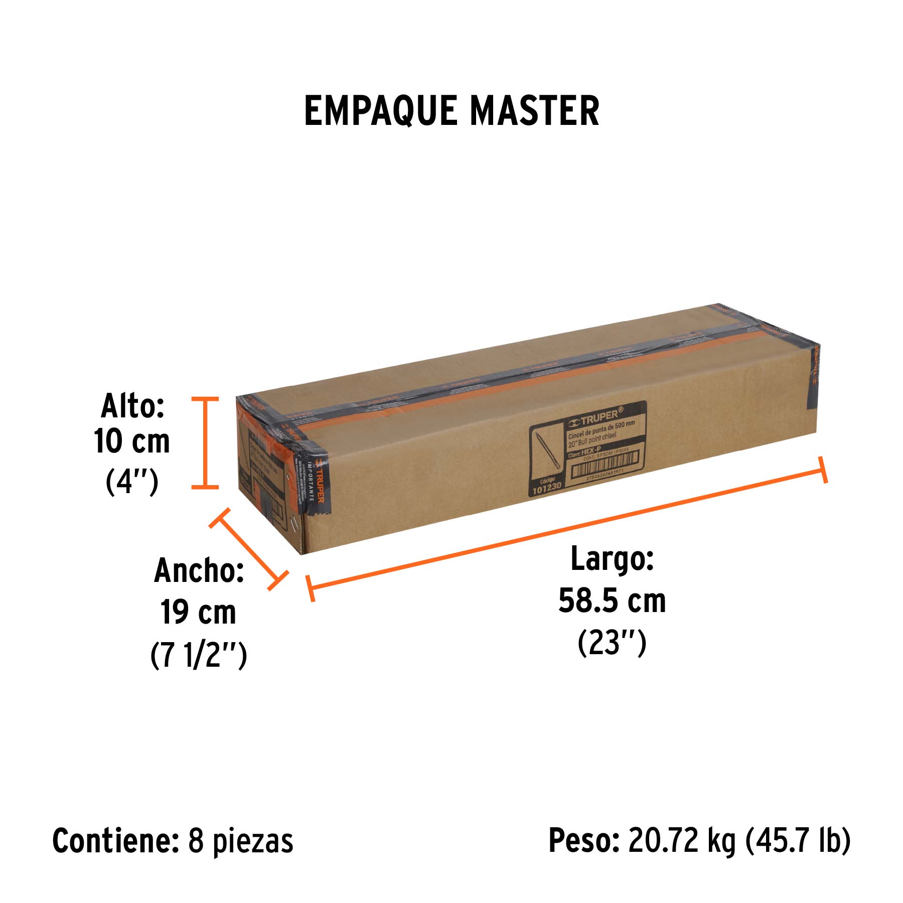 Cincel de punta zanco hexagonal de 20", TRUPER - Empaque