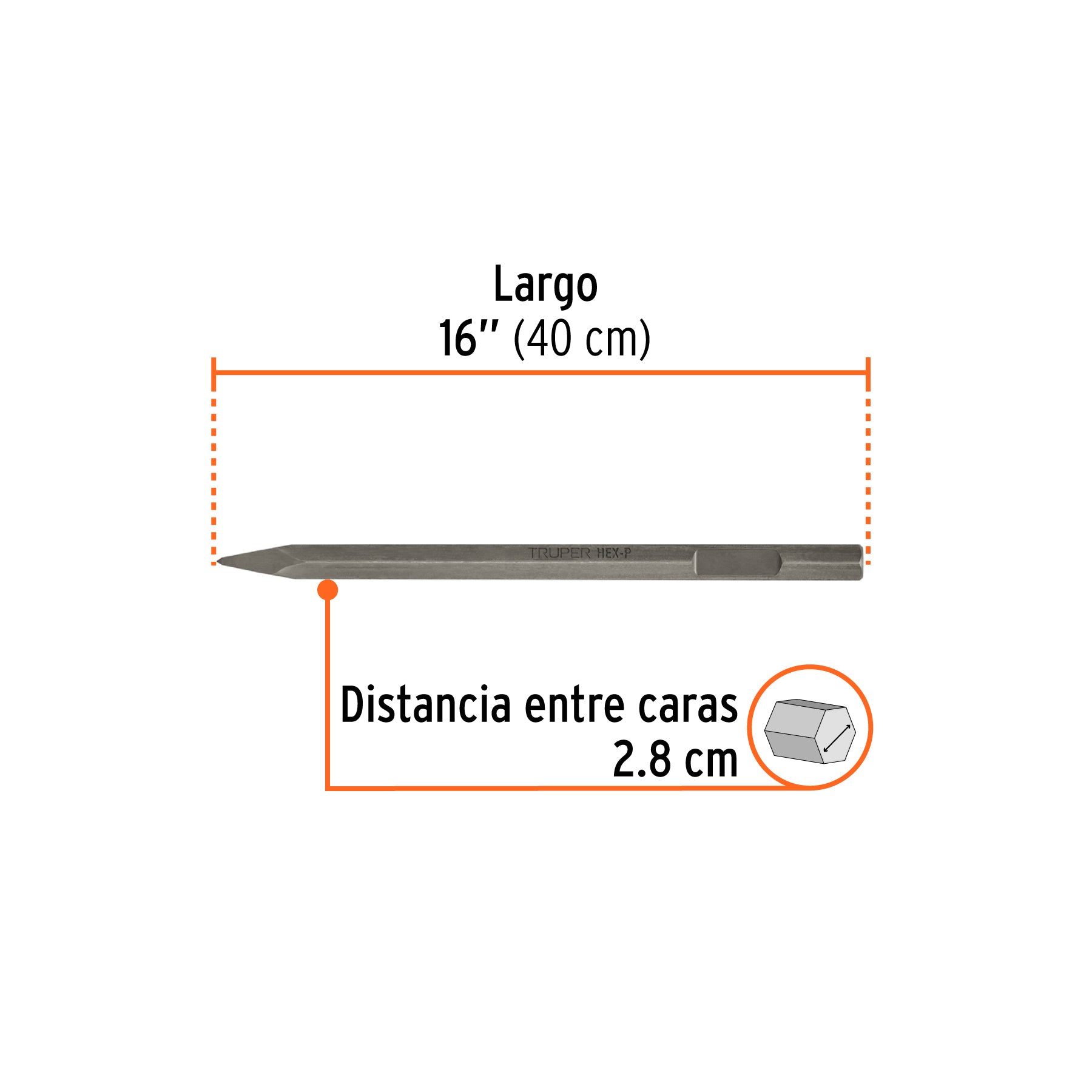 Cincel de punta zanco hexagonal de 20", TRUPER