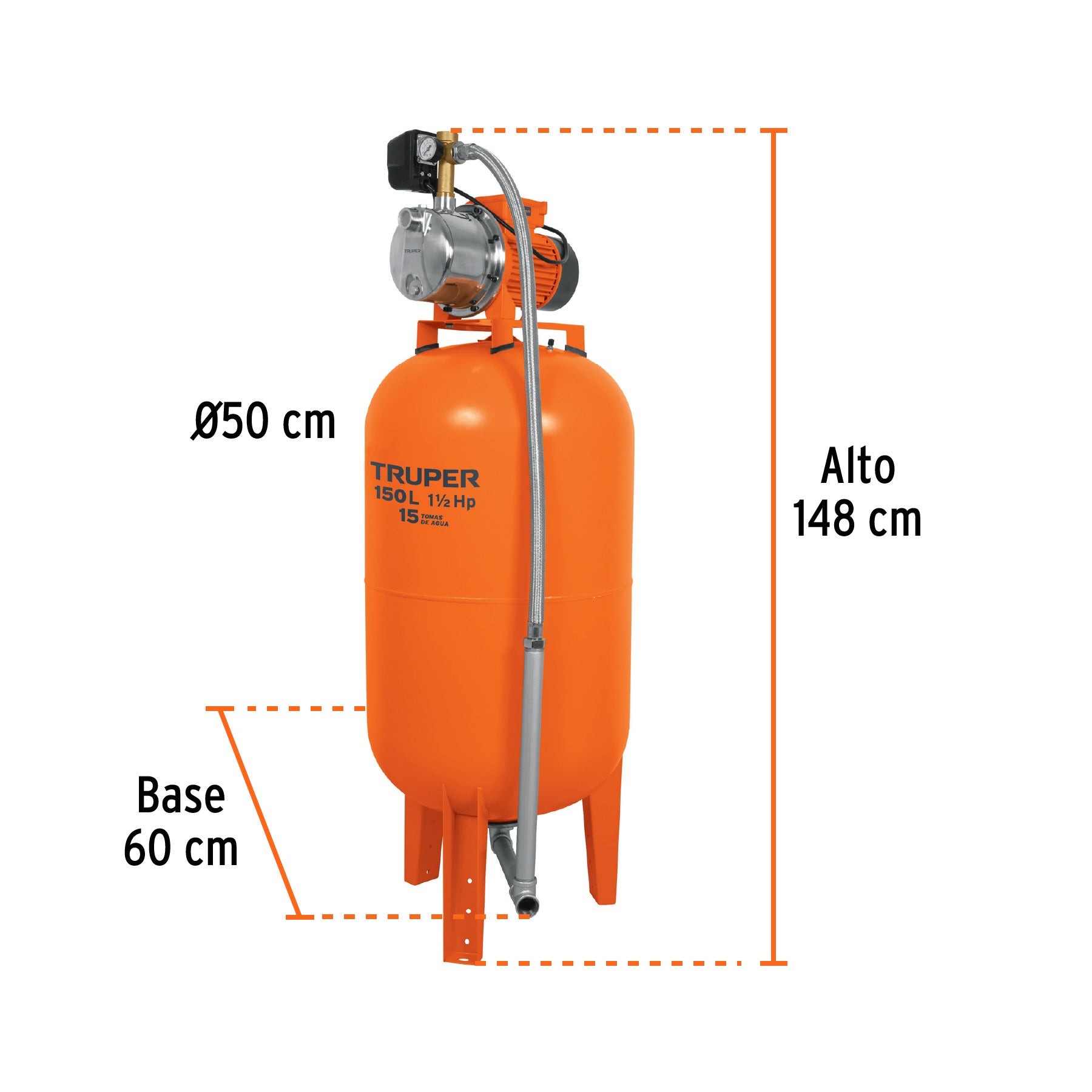 Equipo hidroneumático 150L, jet inoxidable 1-1/2 HP, TRUPER