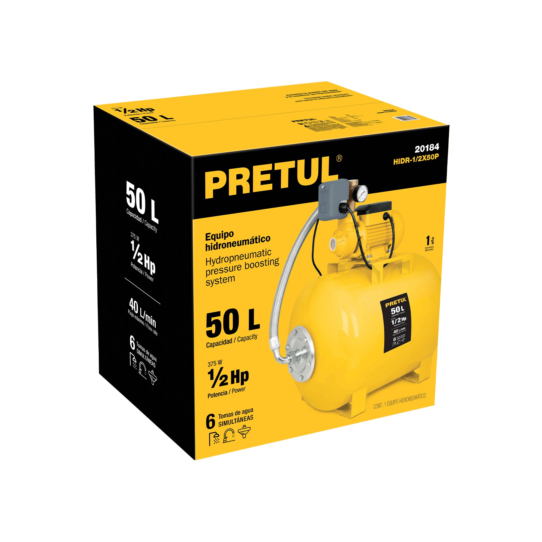 Equipo hidroneumático 50L, bomba periférica 1/2 HP, PRETUL