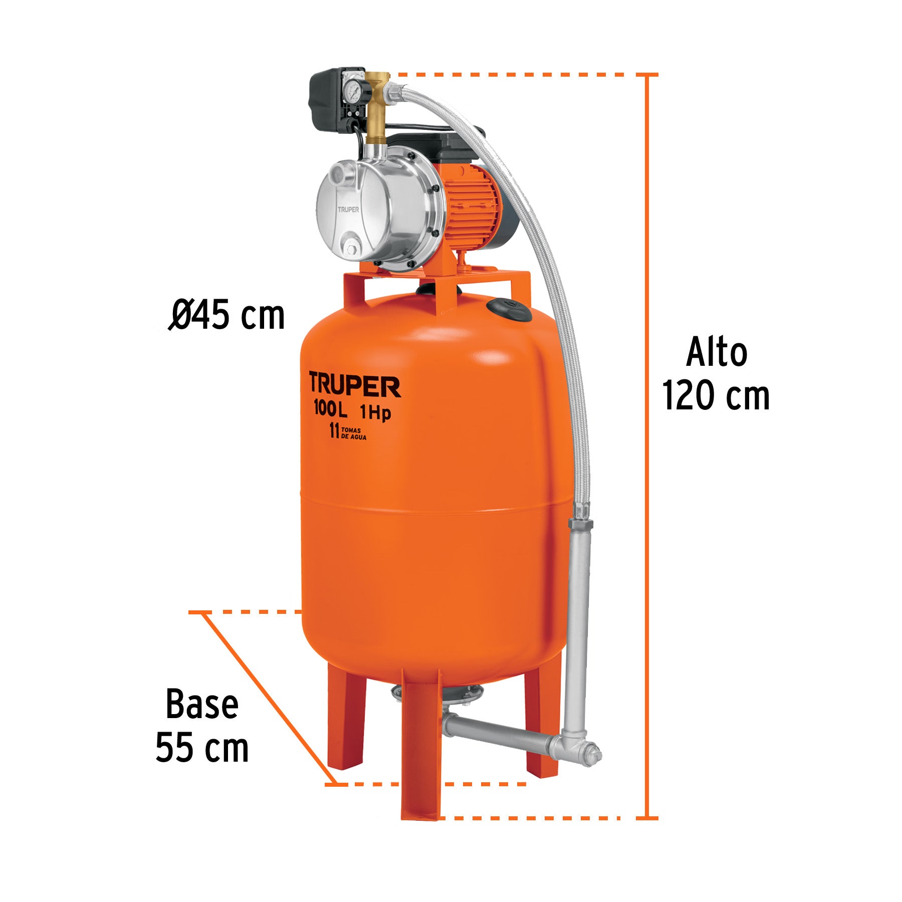 Equipo hidroneumático 100L, jet inoxidable 1 HP, TRUPER