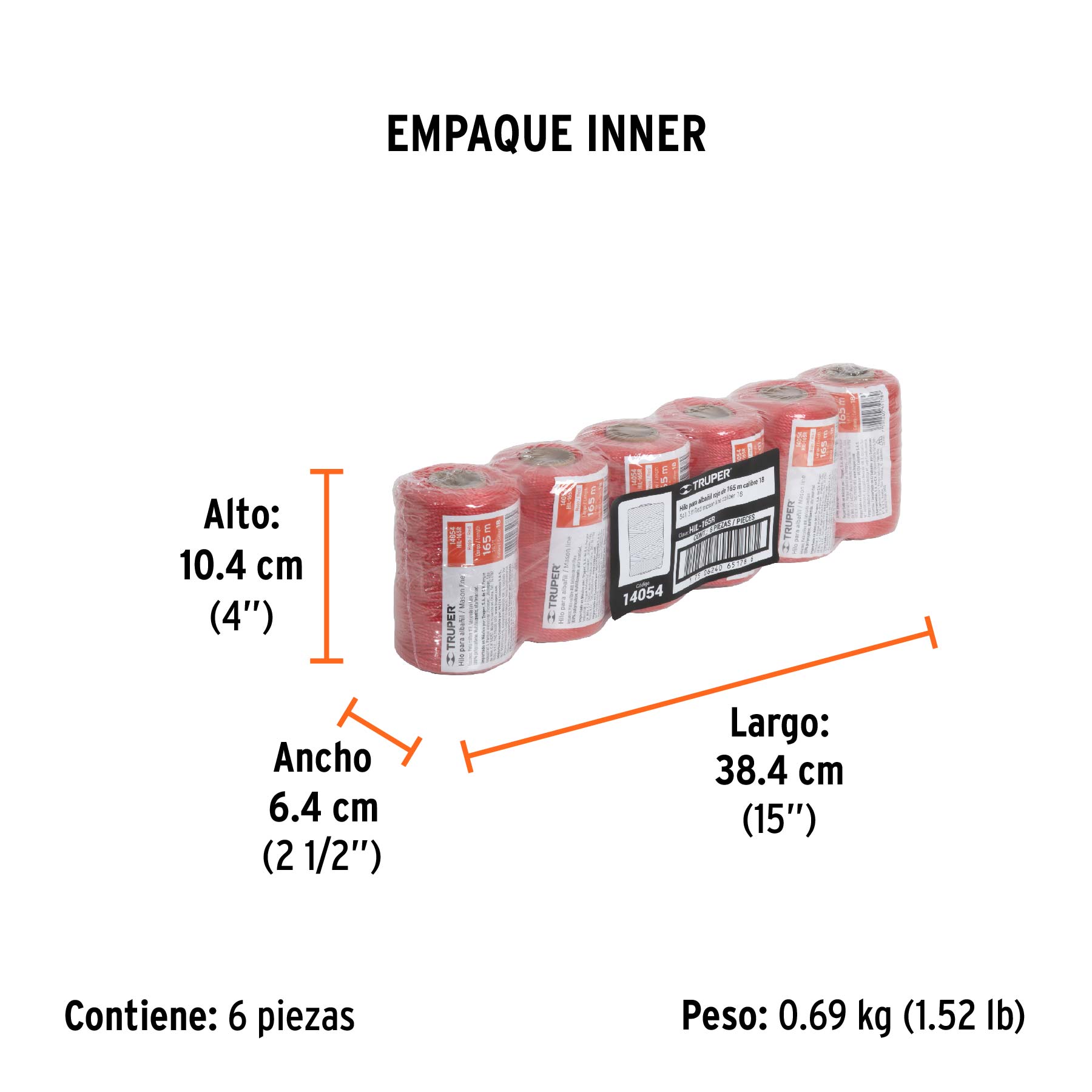 Carrete con 165 m de hilo para albañil rojo, TRUPER - Empaque