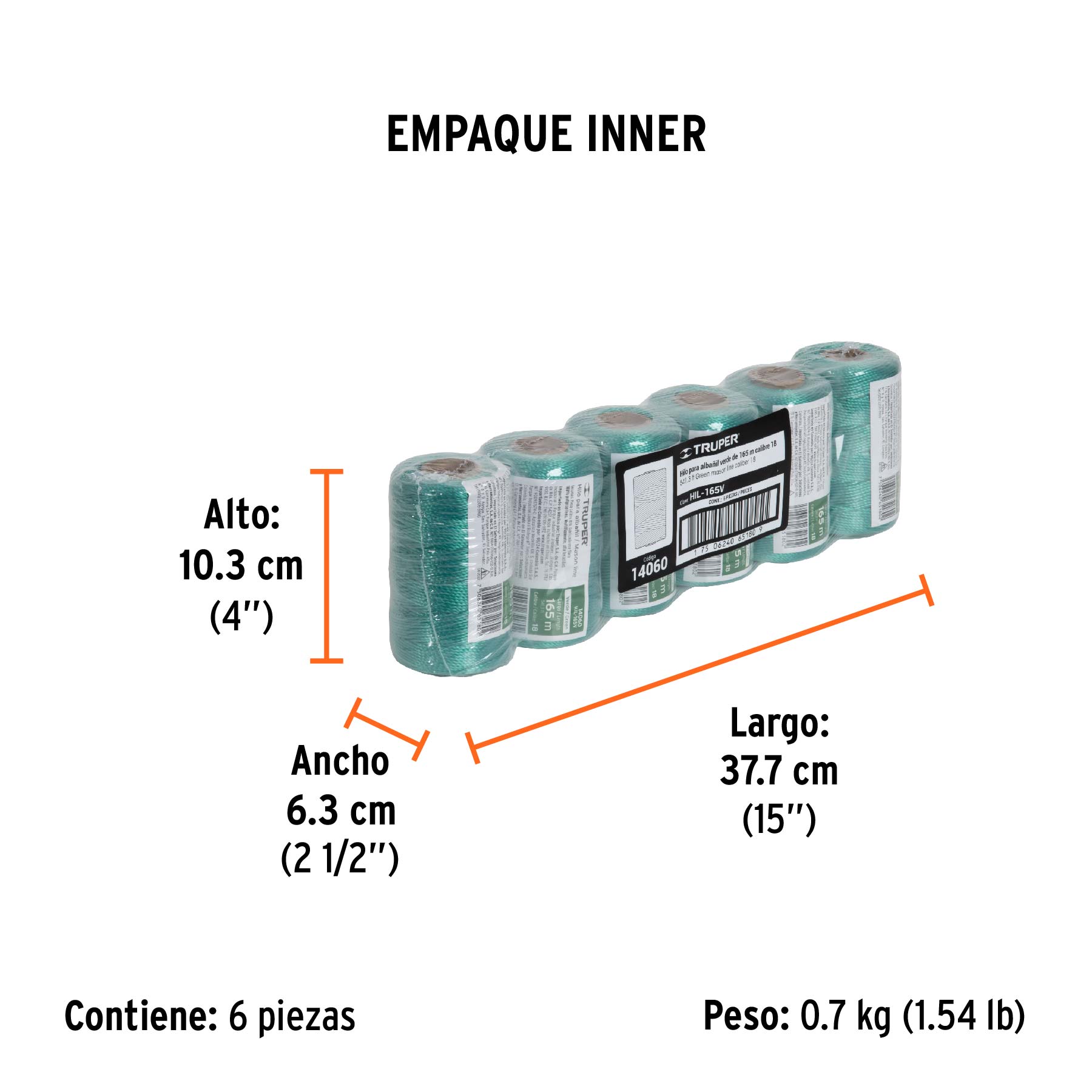 Carrete con 165 m de hilo para albañil verde, TRUPER - Empaque